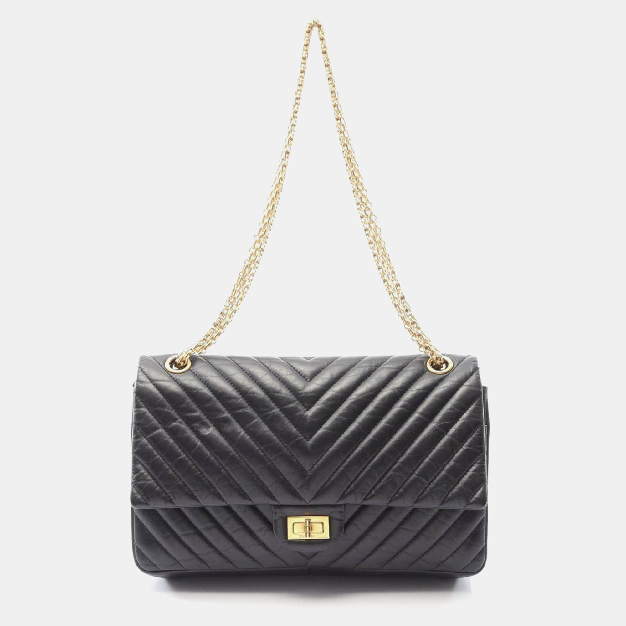 

Chanel 2.55 Matelasse Double Flap Shoulder Bag In Lambskin Leather Black