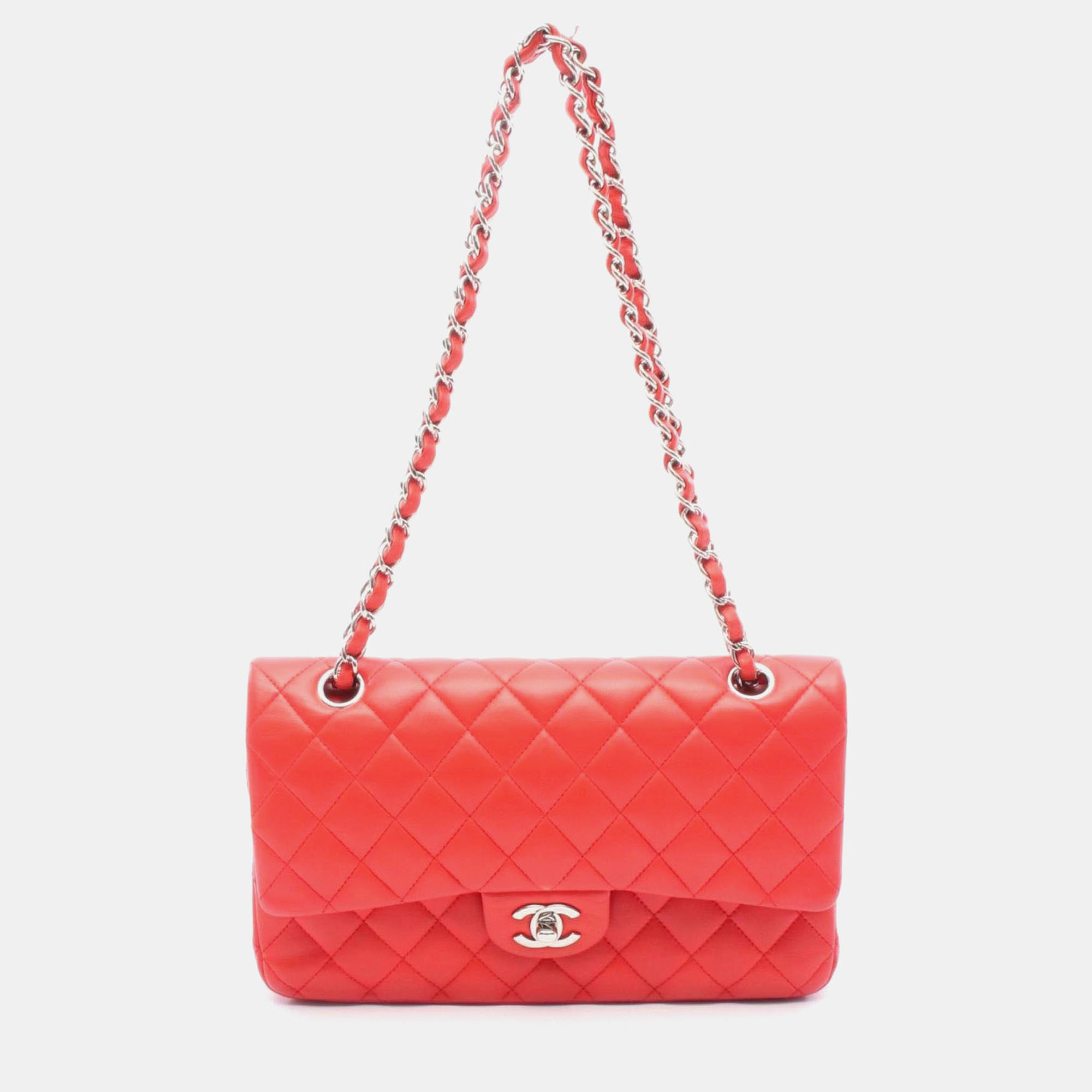 

Chanel Matelasse W-Flap Shoulder Bag Leather Red