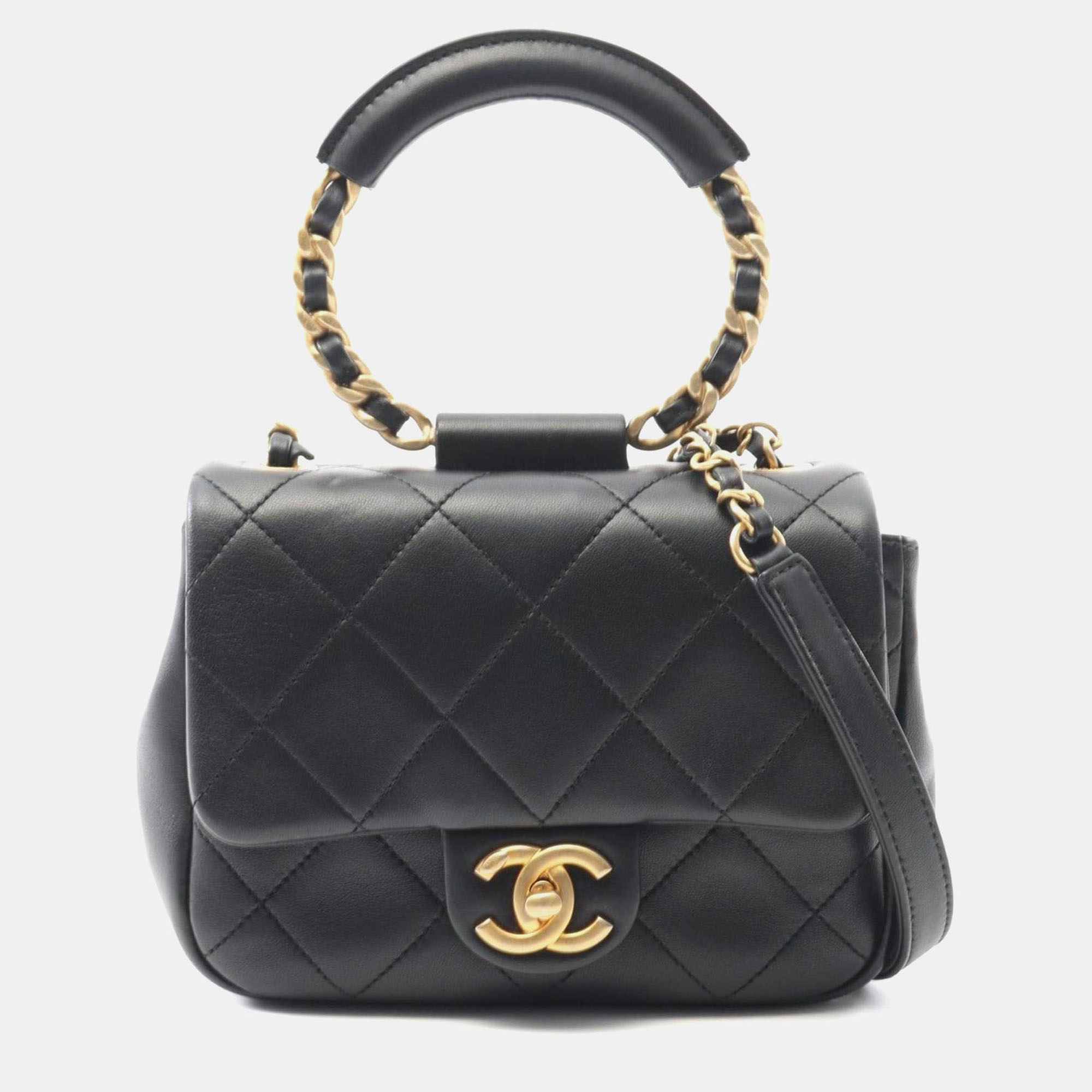 

Chanel Top Handle Matelasse Shoulder Bag In Lambskin Leather Black