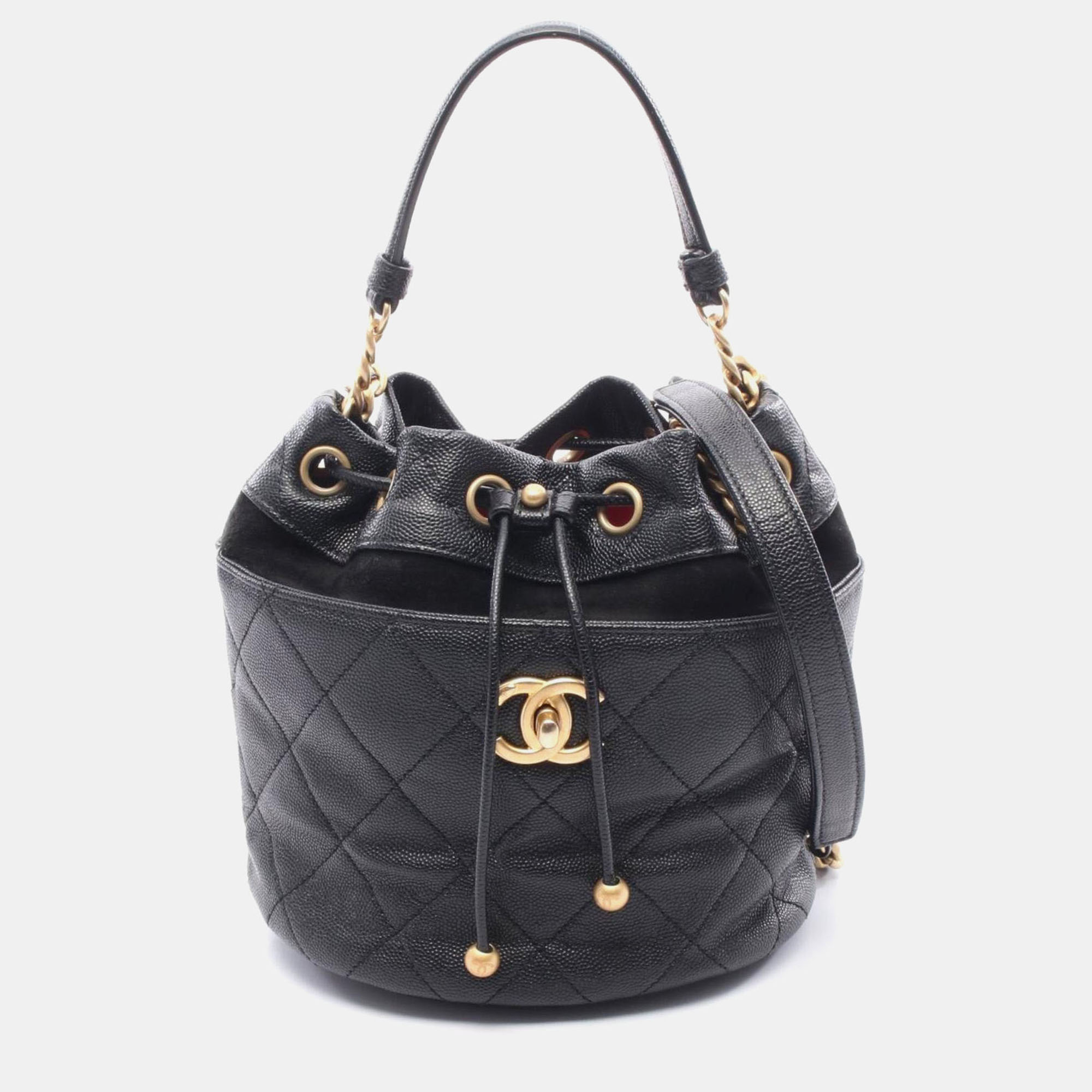 

Chanel Matelasse Mini Bucket Shoulder Bag In Grained Calfskin Caviar Black