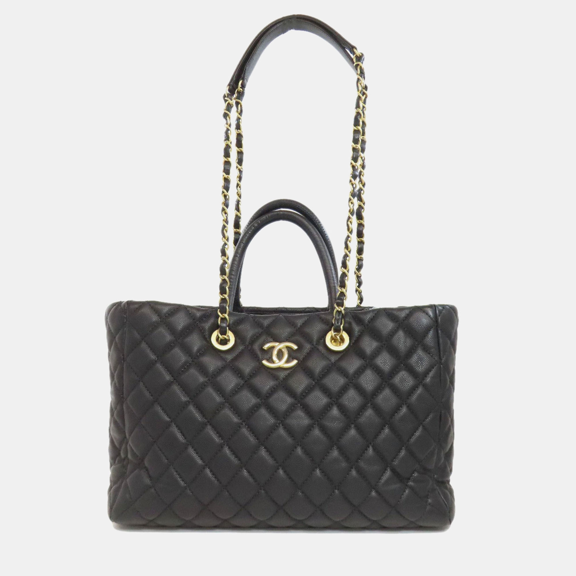 

Chanel Matelasse Chain Shoulder Tote Bag Grained Calfskin, Black