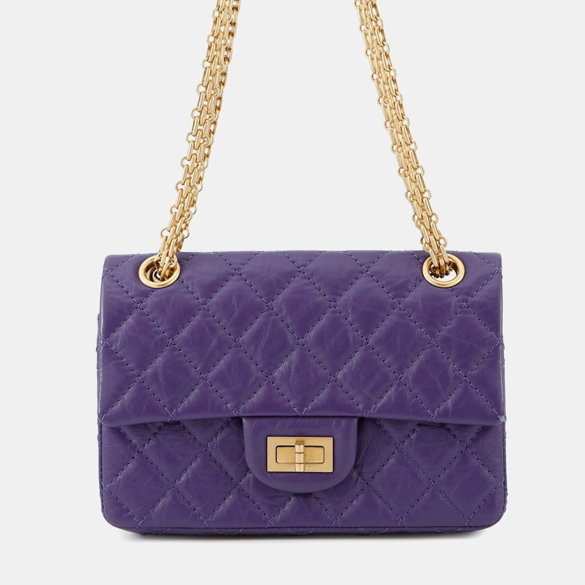 

Chanel Chain Shoulder Bag Matelasse 2.55 Mini Aged Calfskin Leather, Purple