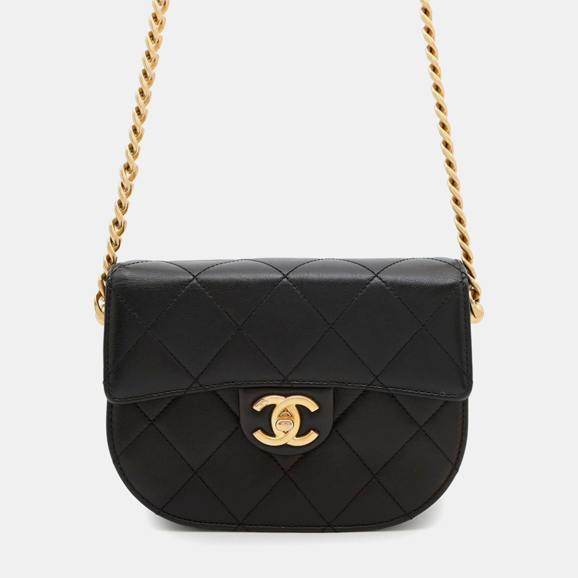 

Chanel Chain Shoulder Bag With Coco Mark And Matelasse Lambskin Black