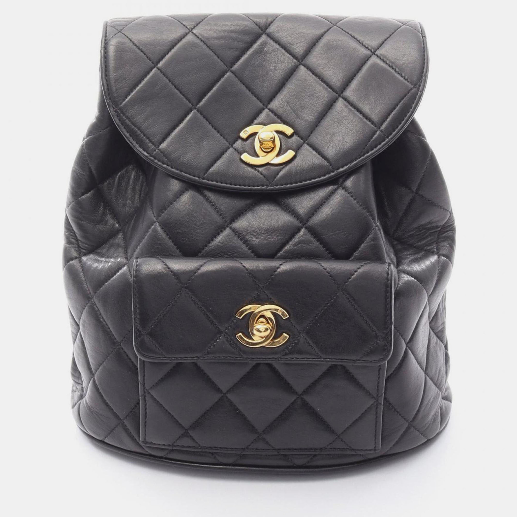 Pre-owned Chanel Matelasse Backpack Bag In Lambskin Leather Black