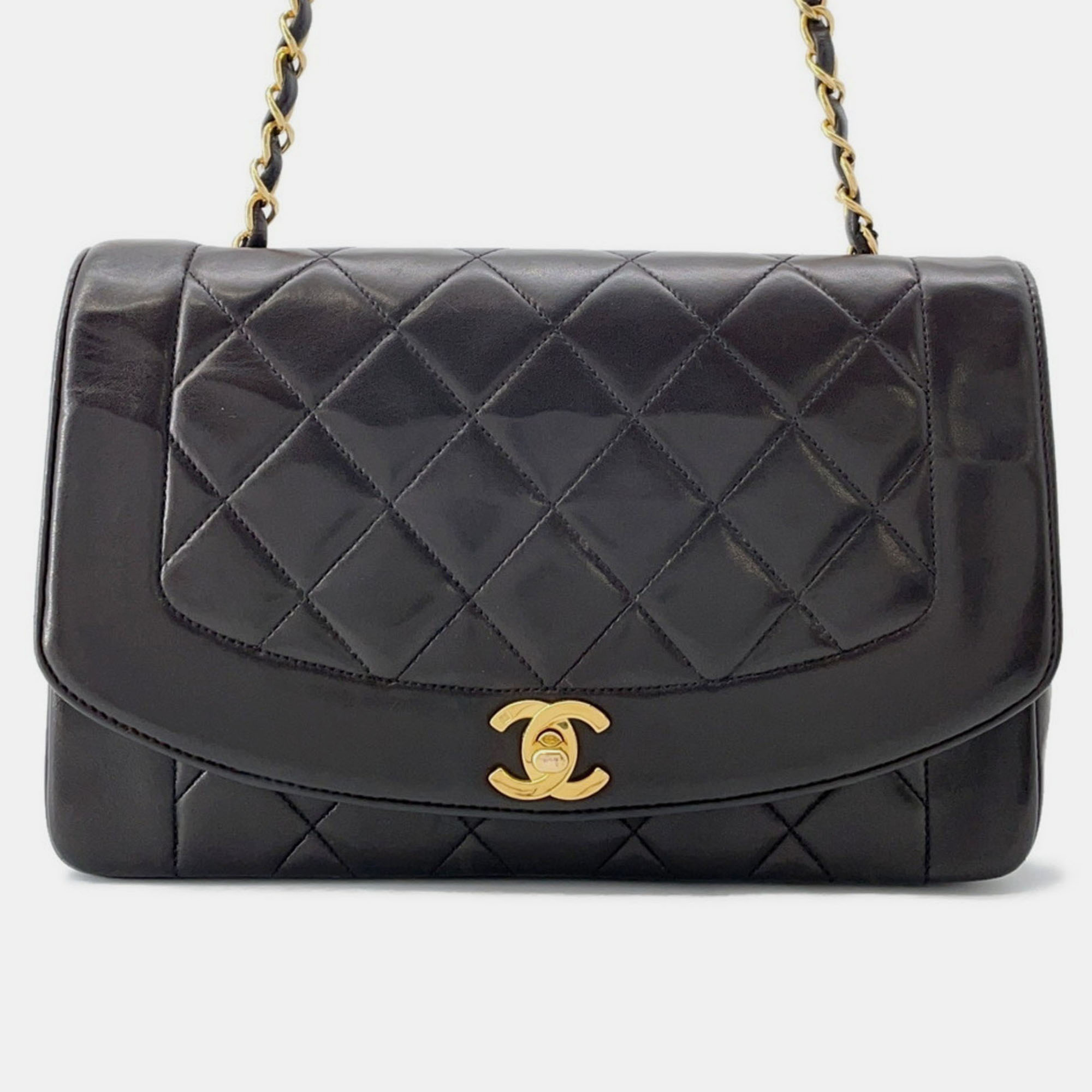 

Chanel Chain Shoulder Bag Matelasse 25 Coco Mark Diana Lambskin Black