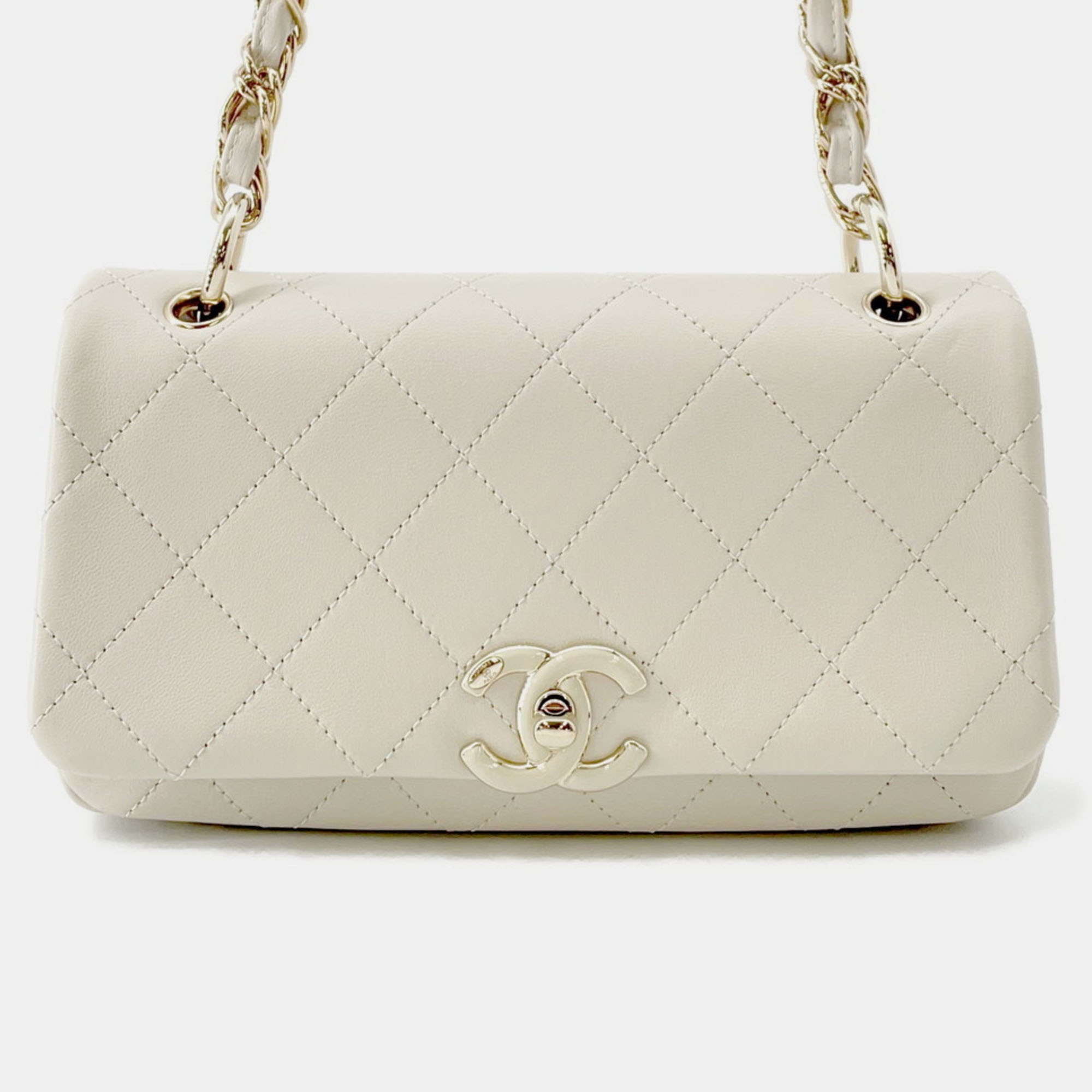 

Chanel Chain Shoulder Bag Matelasse Coco Mark Calf Leather, White