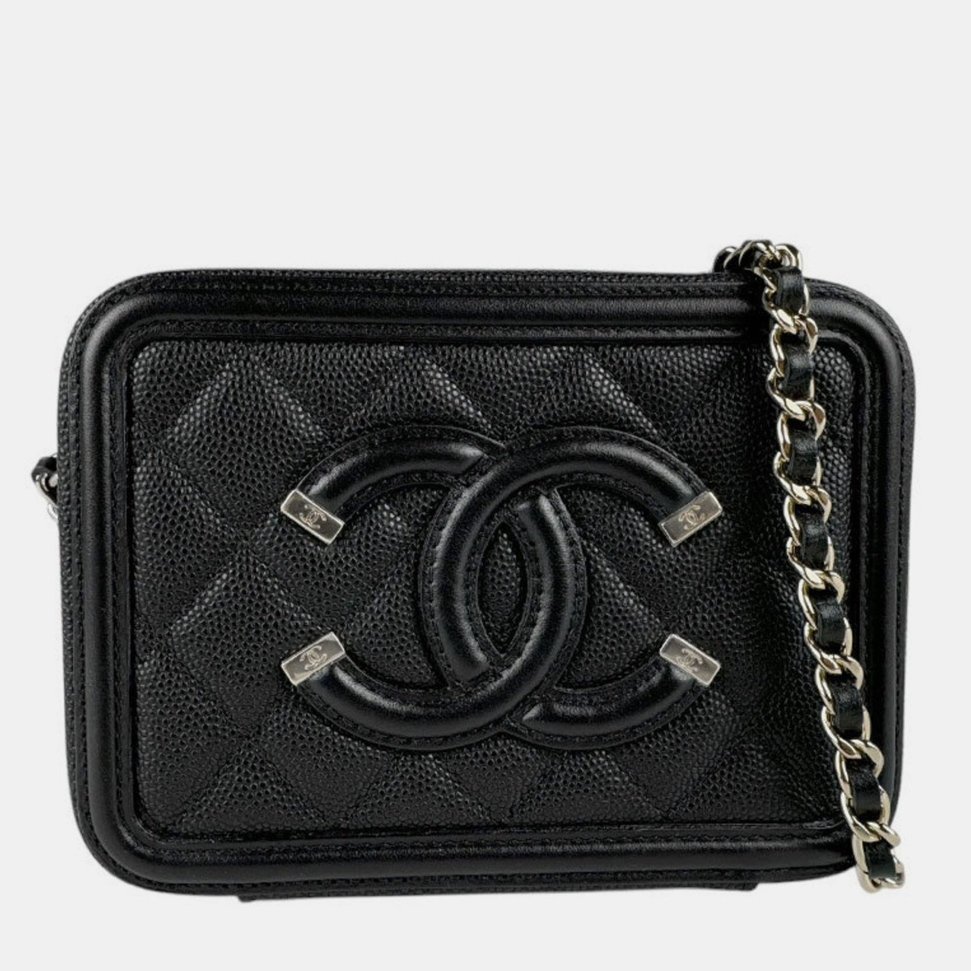 

Chanel Shoulder Bag Cc Figley Caviar Skin Leather Black