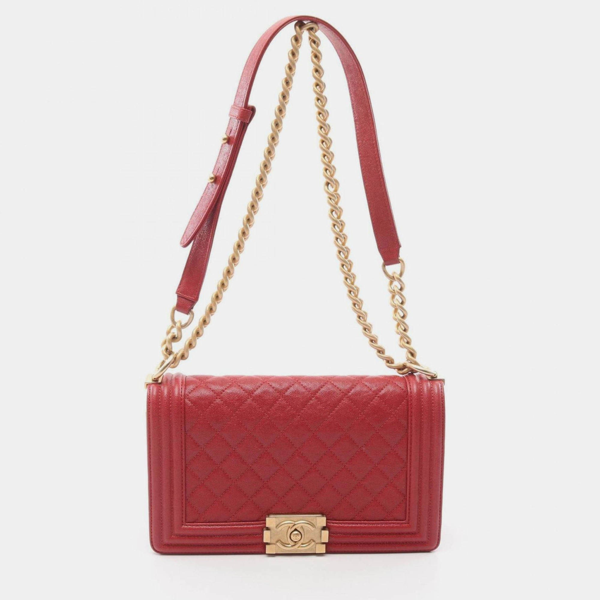 

Chanel Boy Chanel Shoulder Bag Leather Grained Calfskin Red