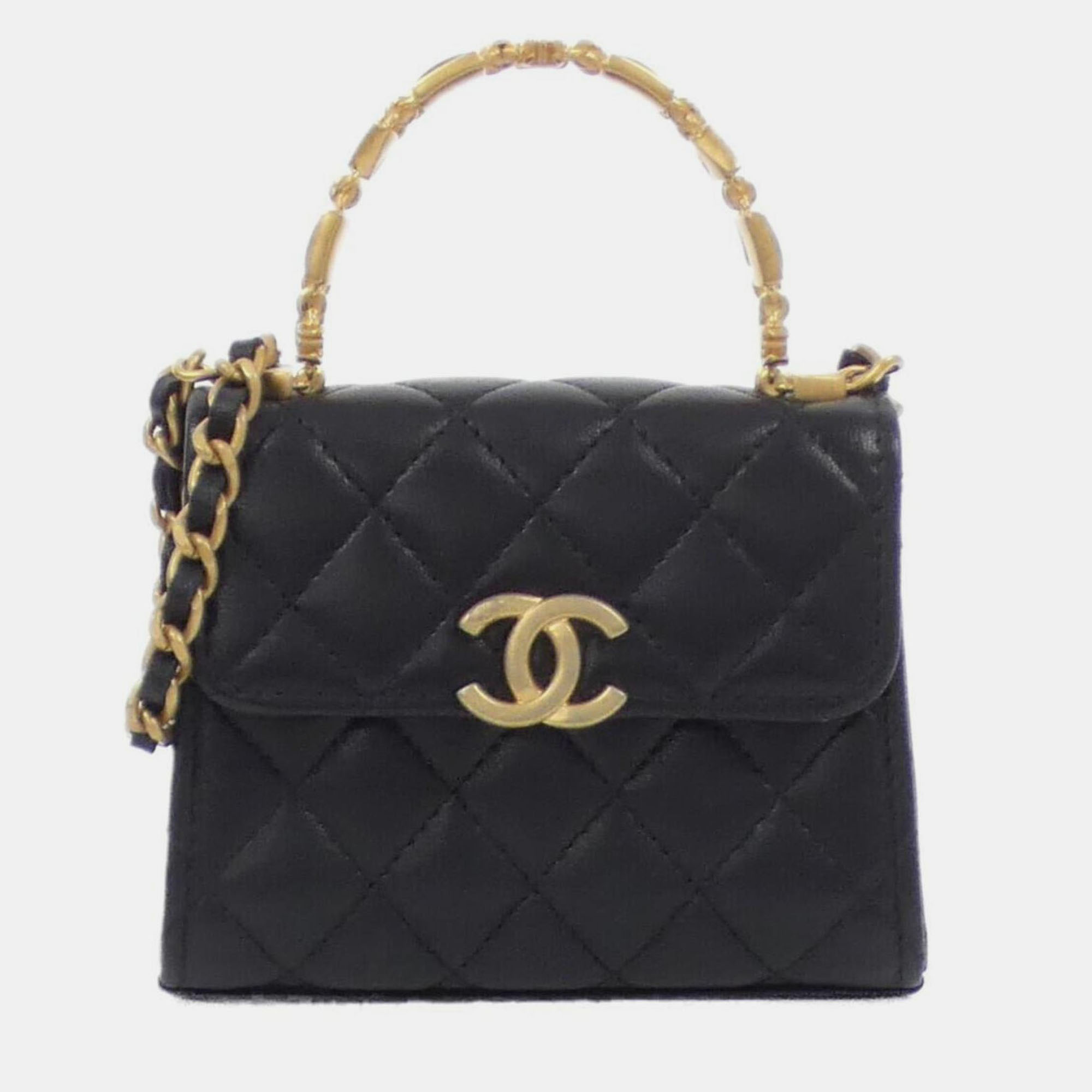 

Chanel Chevron V-Stitch Shoulder Bag Leather Navy, Black