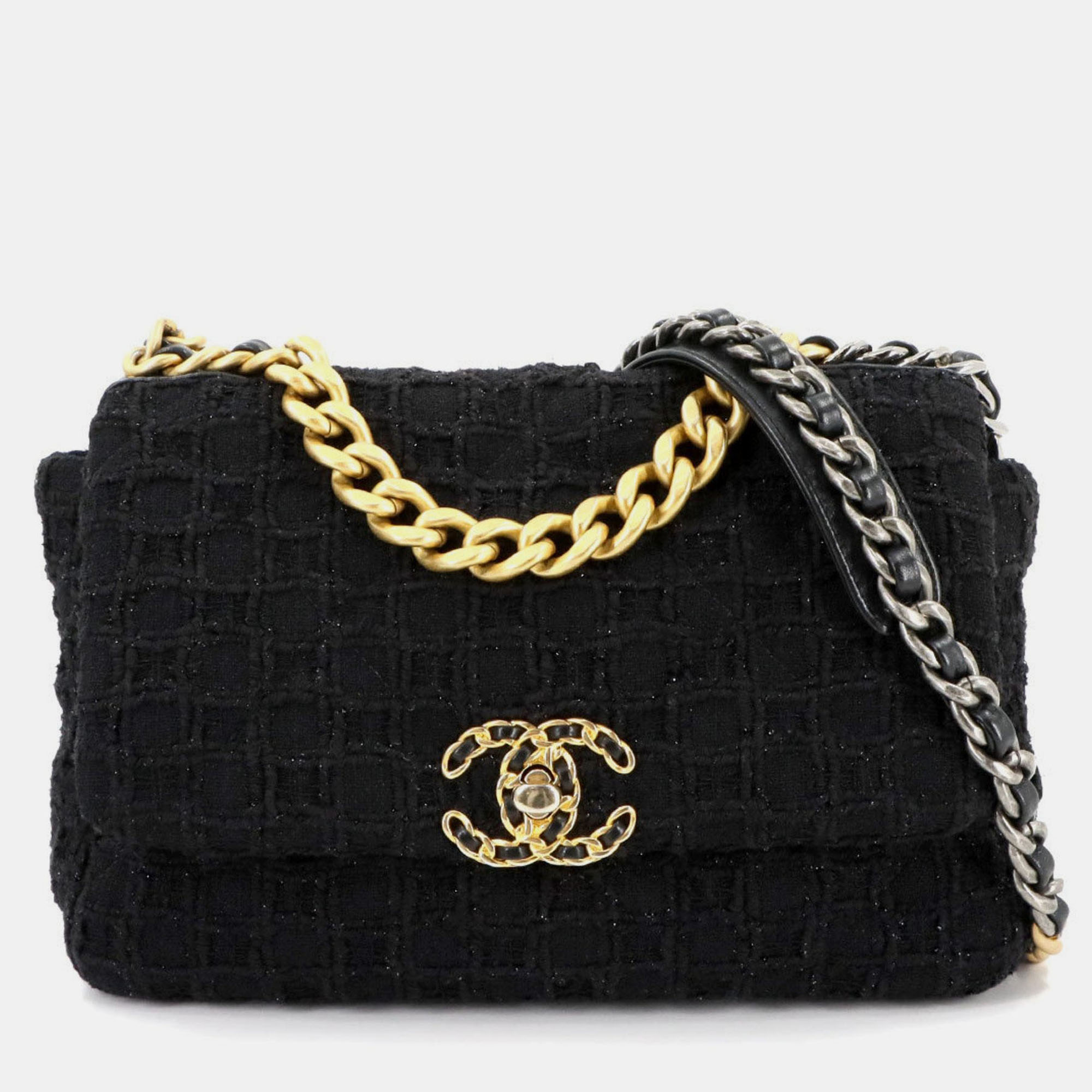 

Chanel 19 2Way Hand Chain Shoulder Bag Tweed Leather Black