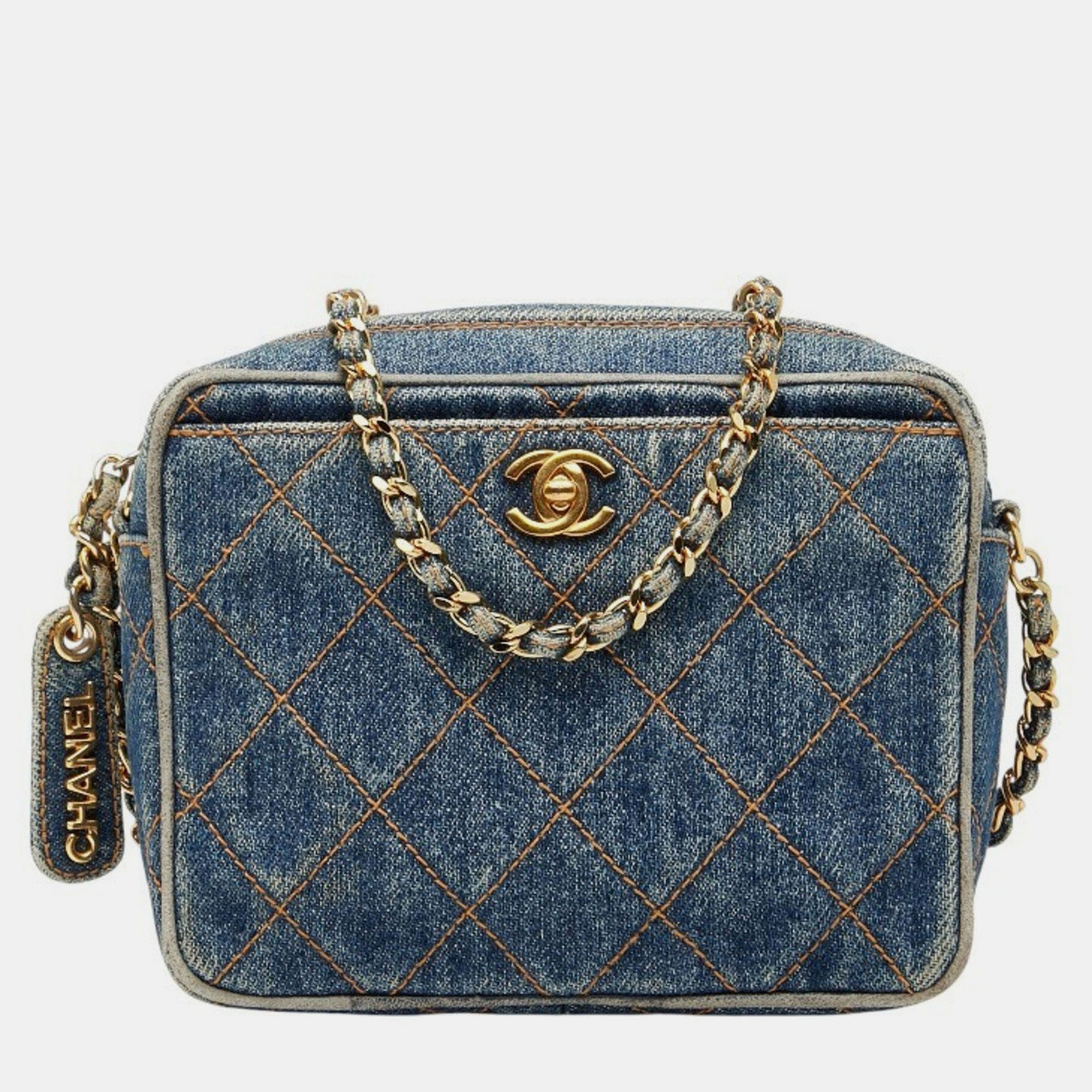 

Chanel Coco Mark Matelasse Chain Shoulder Bag In Indigo Blue Denim