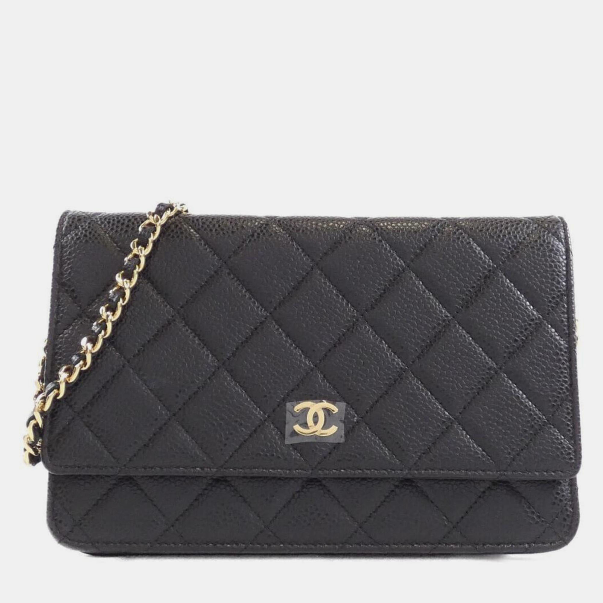 Pre-owned Chanel Timeless Classic Line Chain Wallet In Black