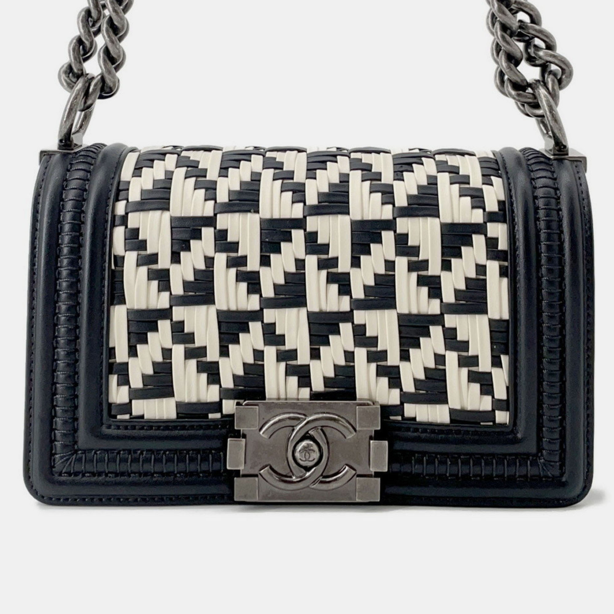 

Chanel Boy Small Chain Shoulder Bag With Coco Mark Black And White