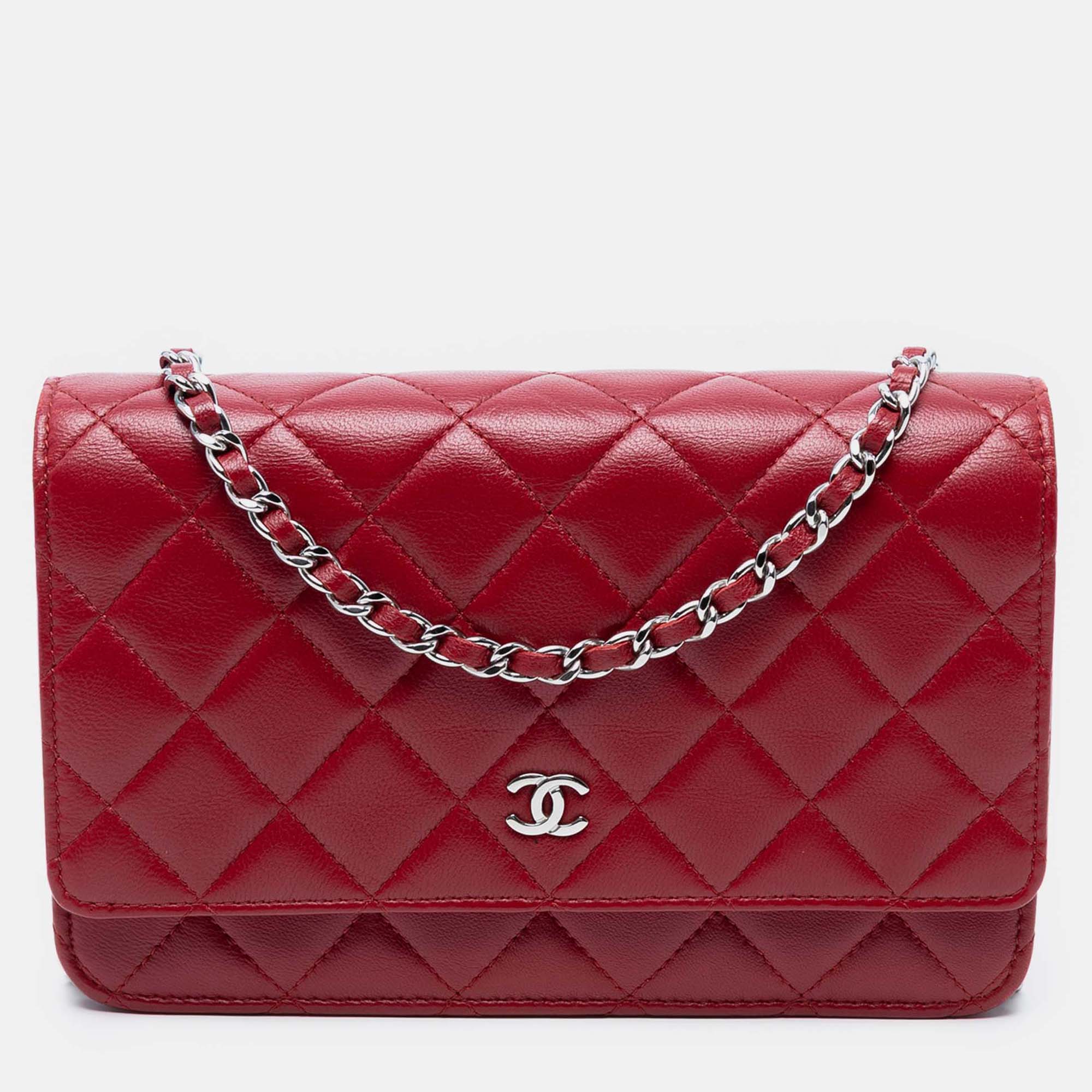

Chanel Red CC Quilted Lambskin Wallet on Chain