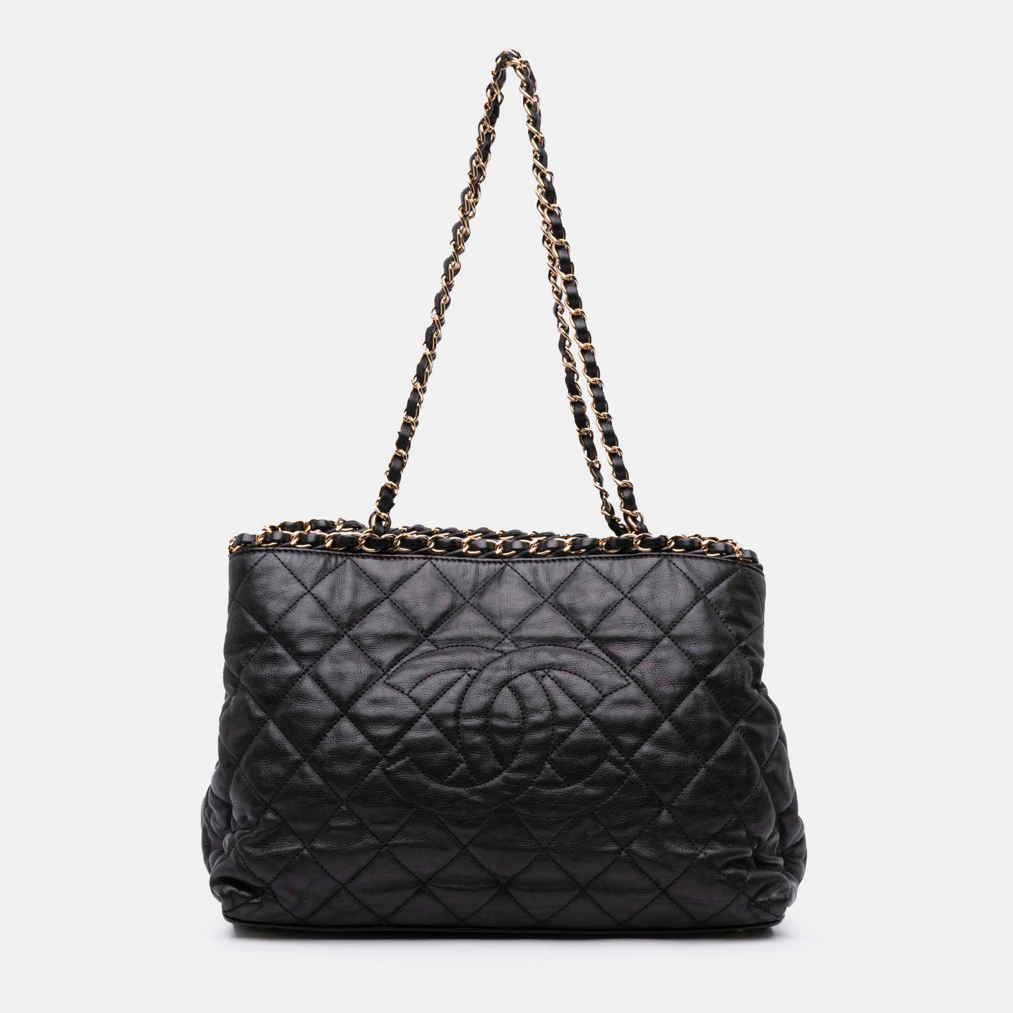 

Chanel Black Small Quilted Calfskin Chain Me Tote