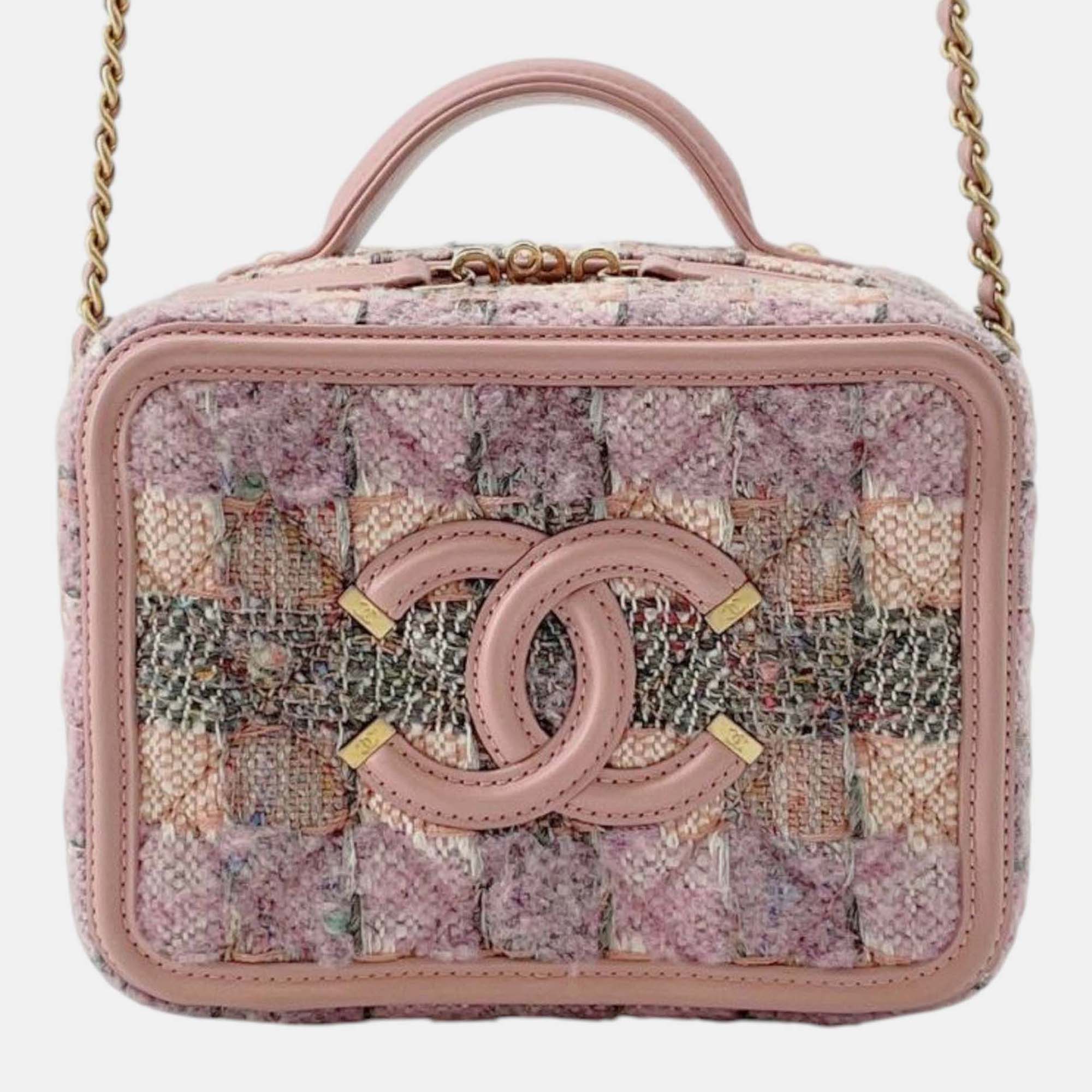 

Chanel Pink Small Tweed CC Filigree Vanity Case
