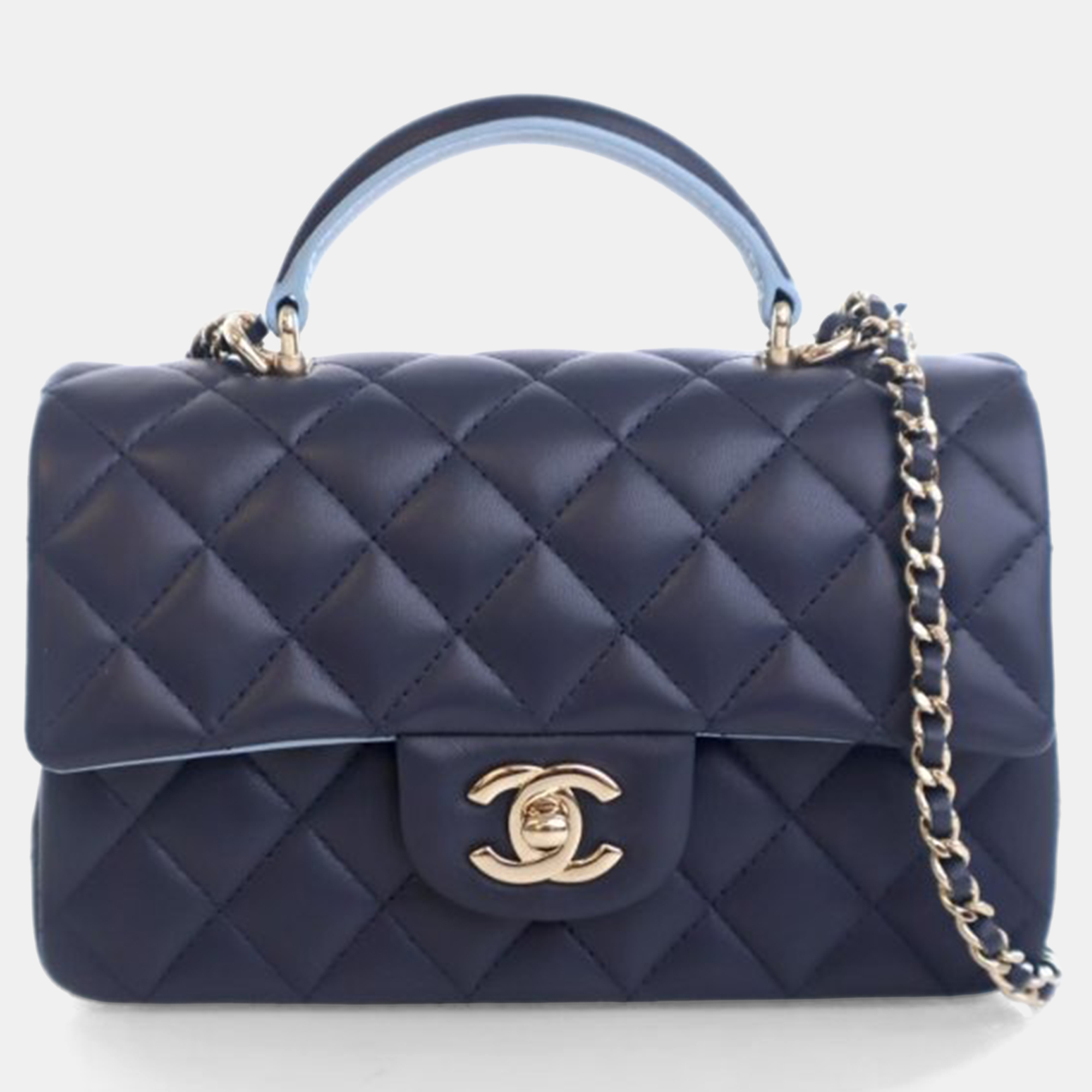 

Chanel Mini Lambskin Rectangular Top Handle, Blue