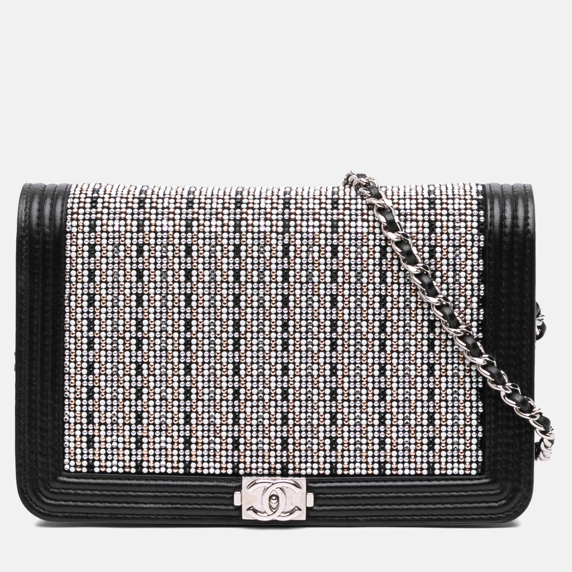 

Chanel Black Lambskin Crystal Studded Boy Wallet on Chain