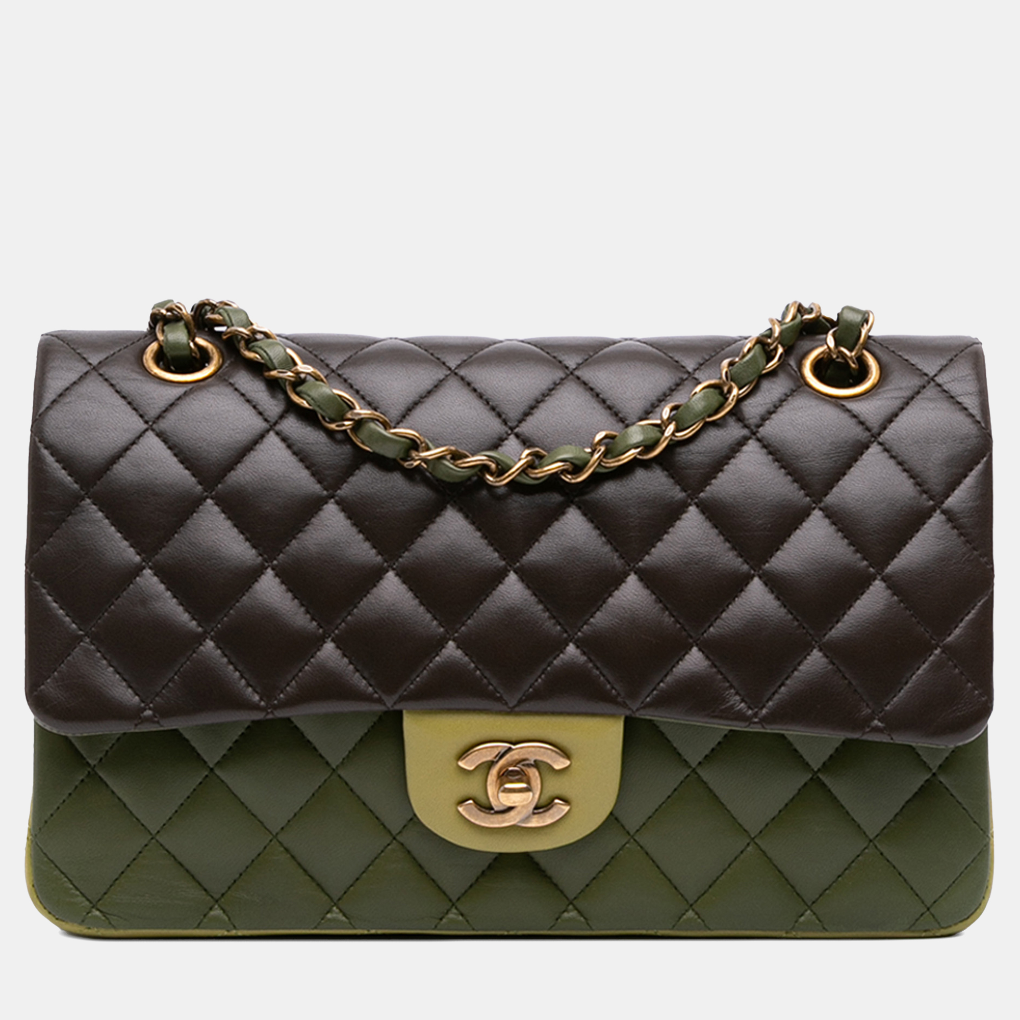 

Chanel Green Medium Classic Tricolor Lambskin Double Flap