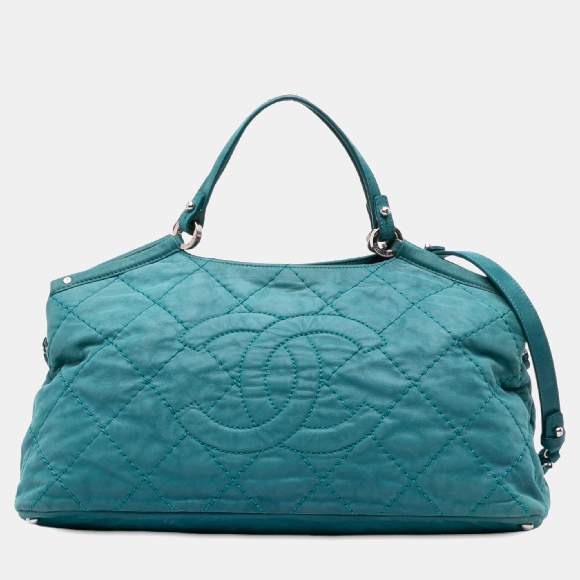Pre-owned Chanel Blue Small Iridescent Calfskin Sea Hit Tote