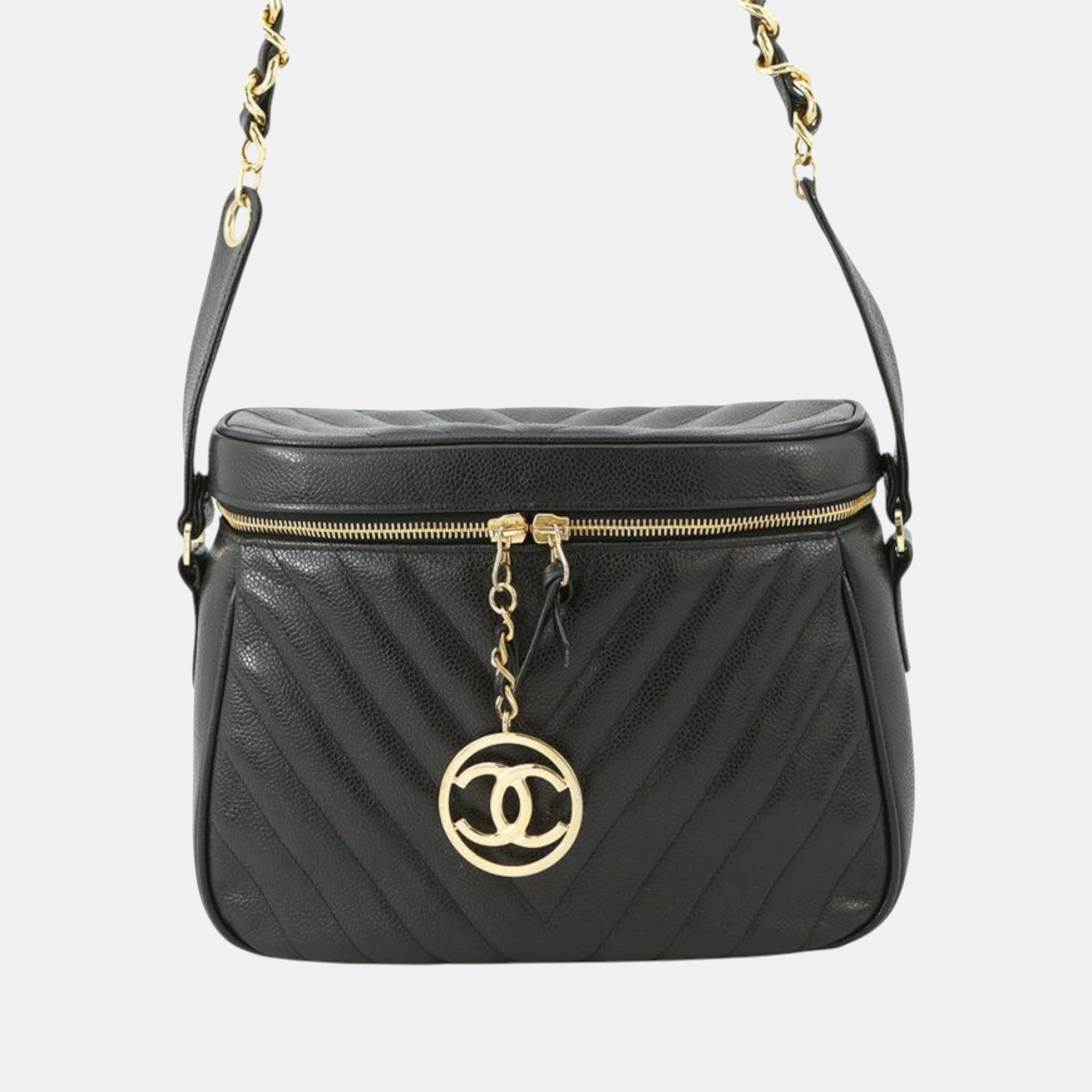 

Chanel Black CC Chevron Caviar Vanity Case with Chain