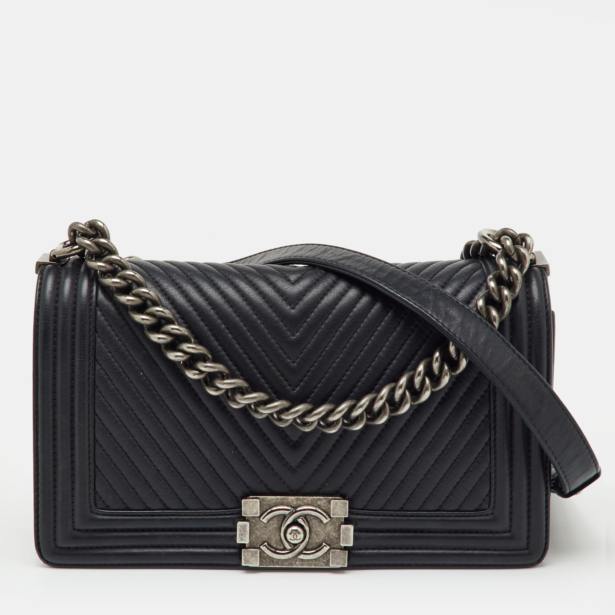 

Chanel Black Chevron Leather  Boy Flap Bag