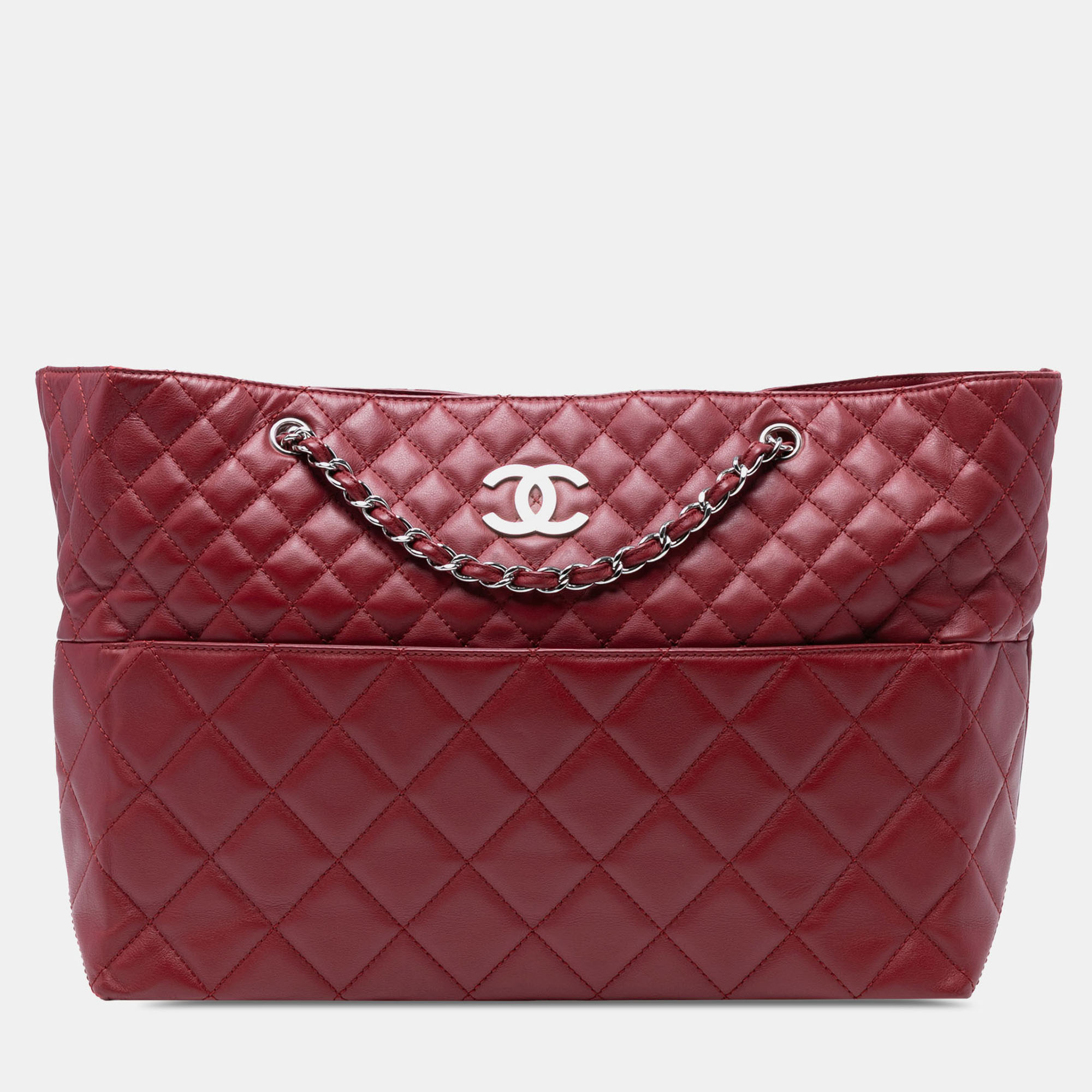 Pre-owned Chanel Red Large Quilted Calfskin In The Business Shopping Tote