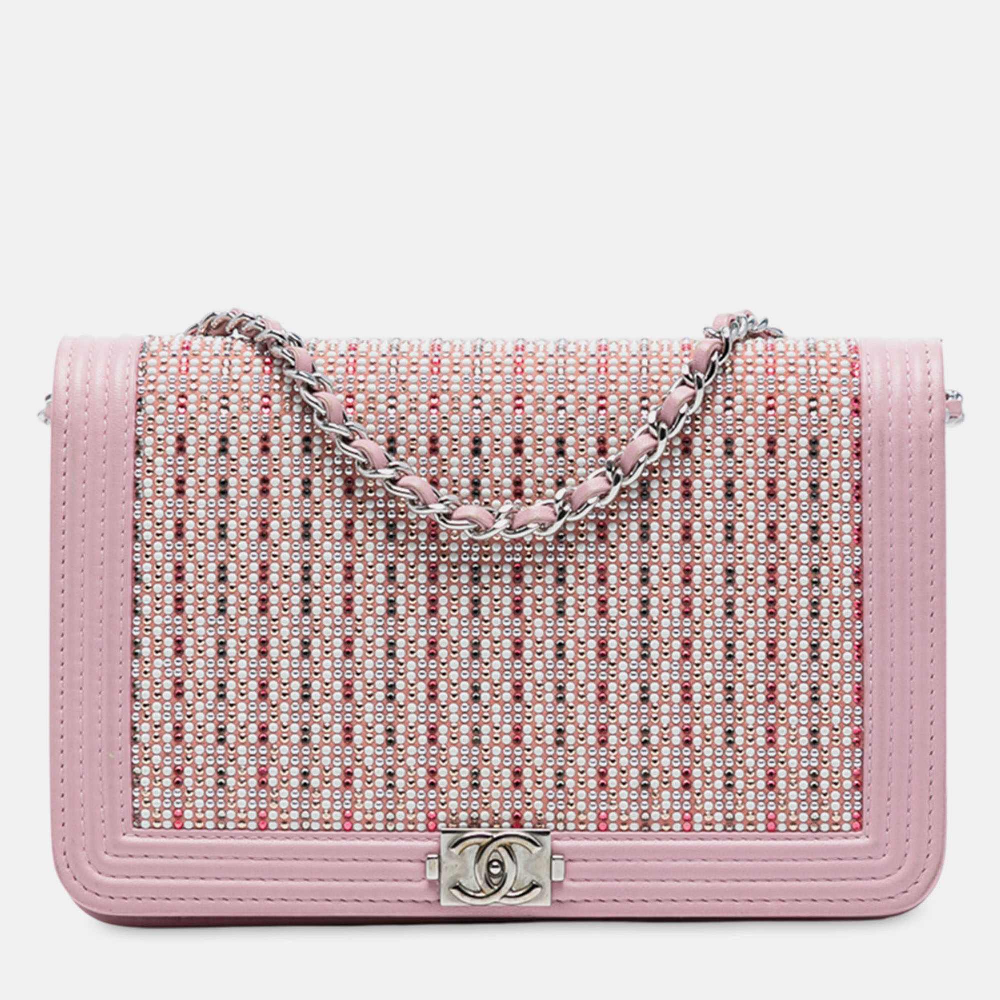 

Chanel Pink Calfskin Crystal Studded Boy Wallet on Chain