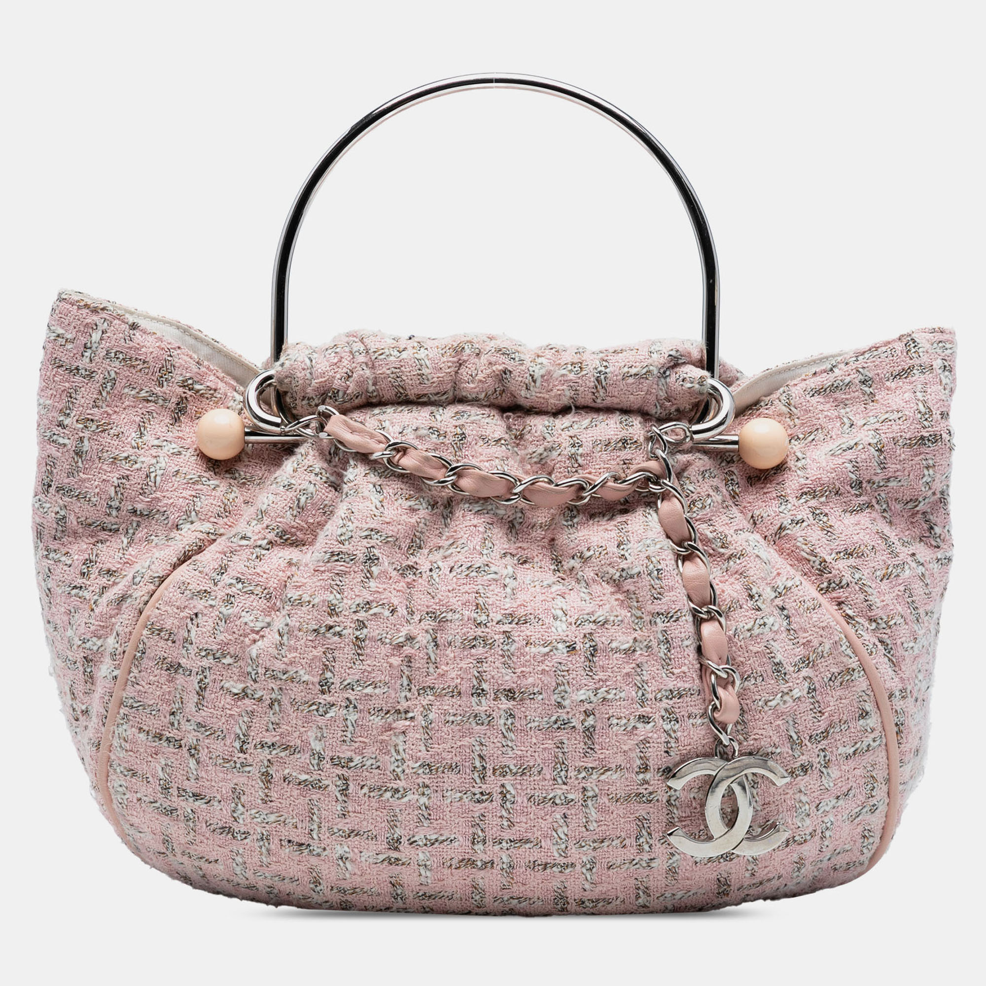 

Chanel Pink Tweed Boucle Knitting Top Handle Bag