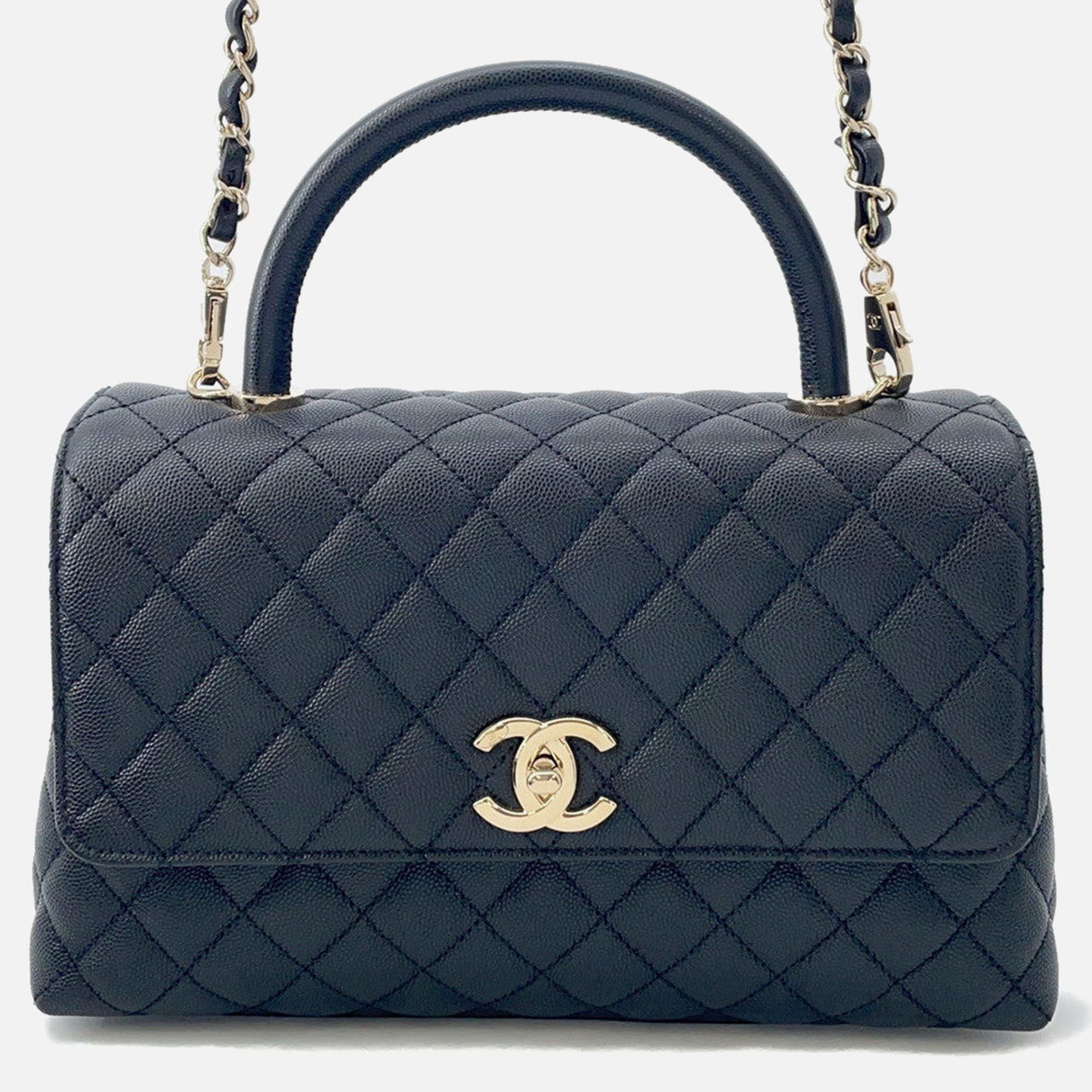 

Chanel Coco Handle Black Caviar Leather Size