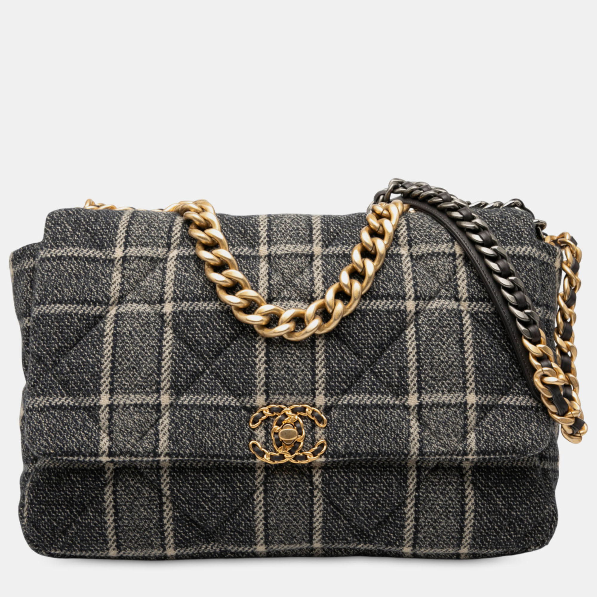 CHANEL Pre-owned Grey Maxi Quilted Wool 19 Flap In Gray