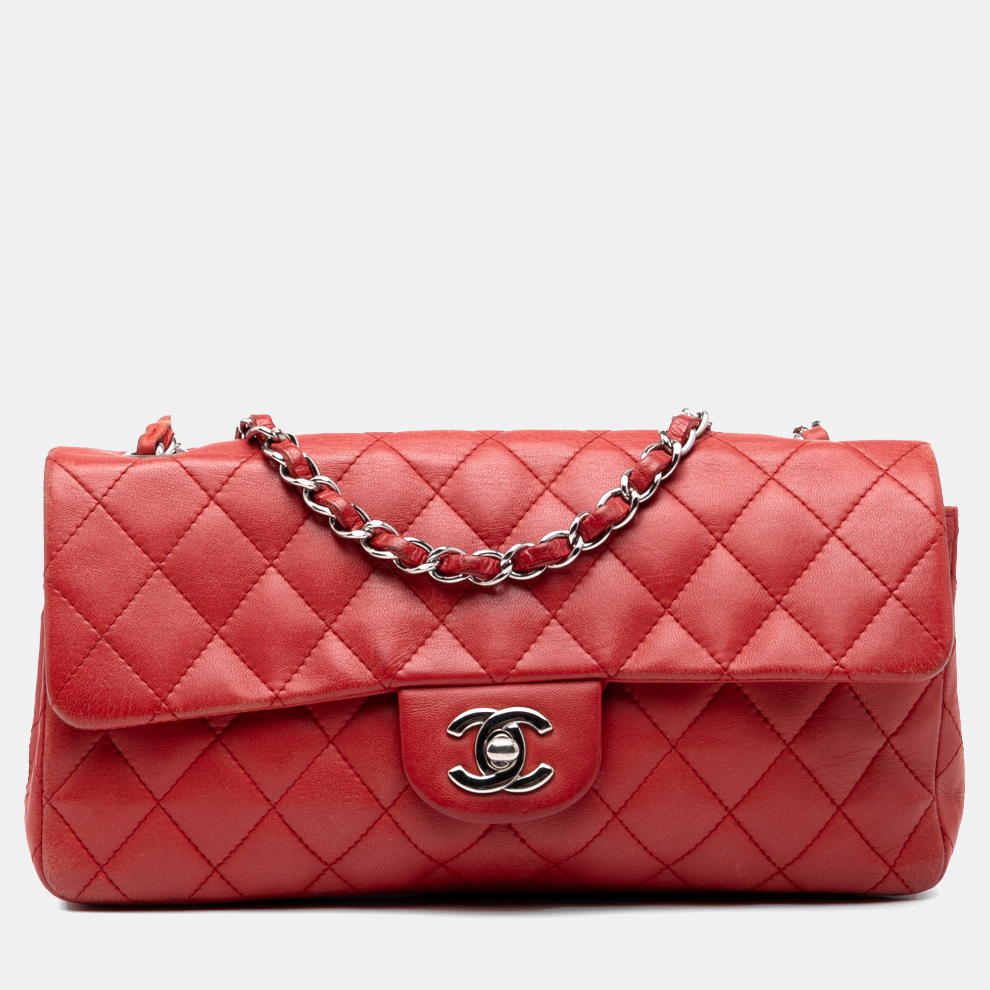 

Chanel Red CC Quilted Lambskin East West Single Flap