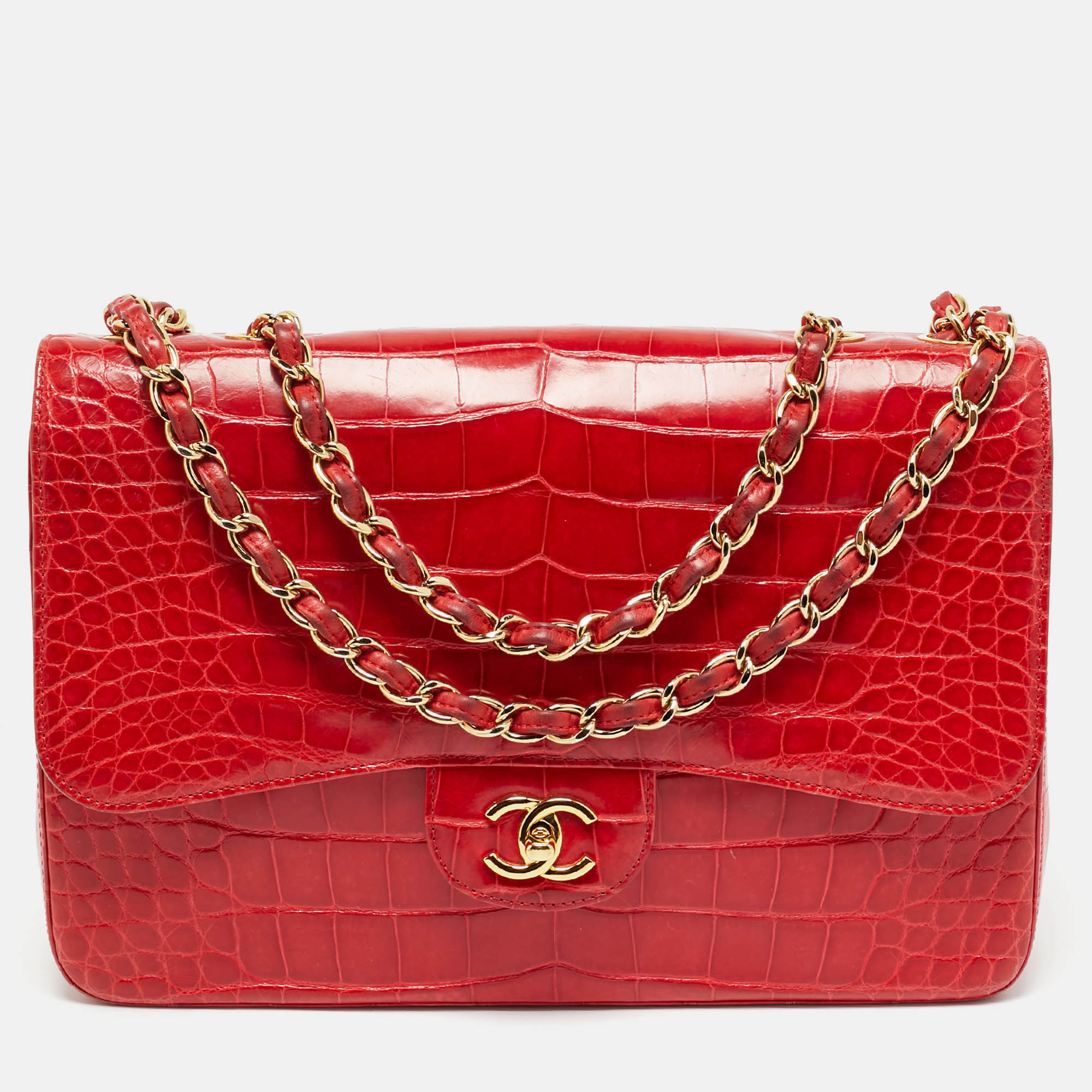 

Chanel Red Crocodile Jumbo Classic Double Flap Bag