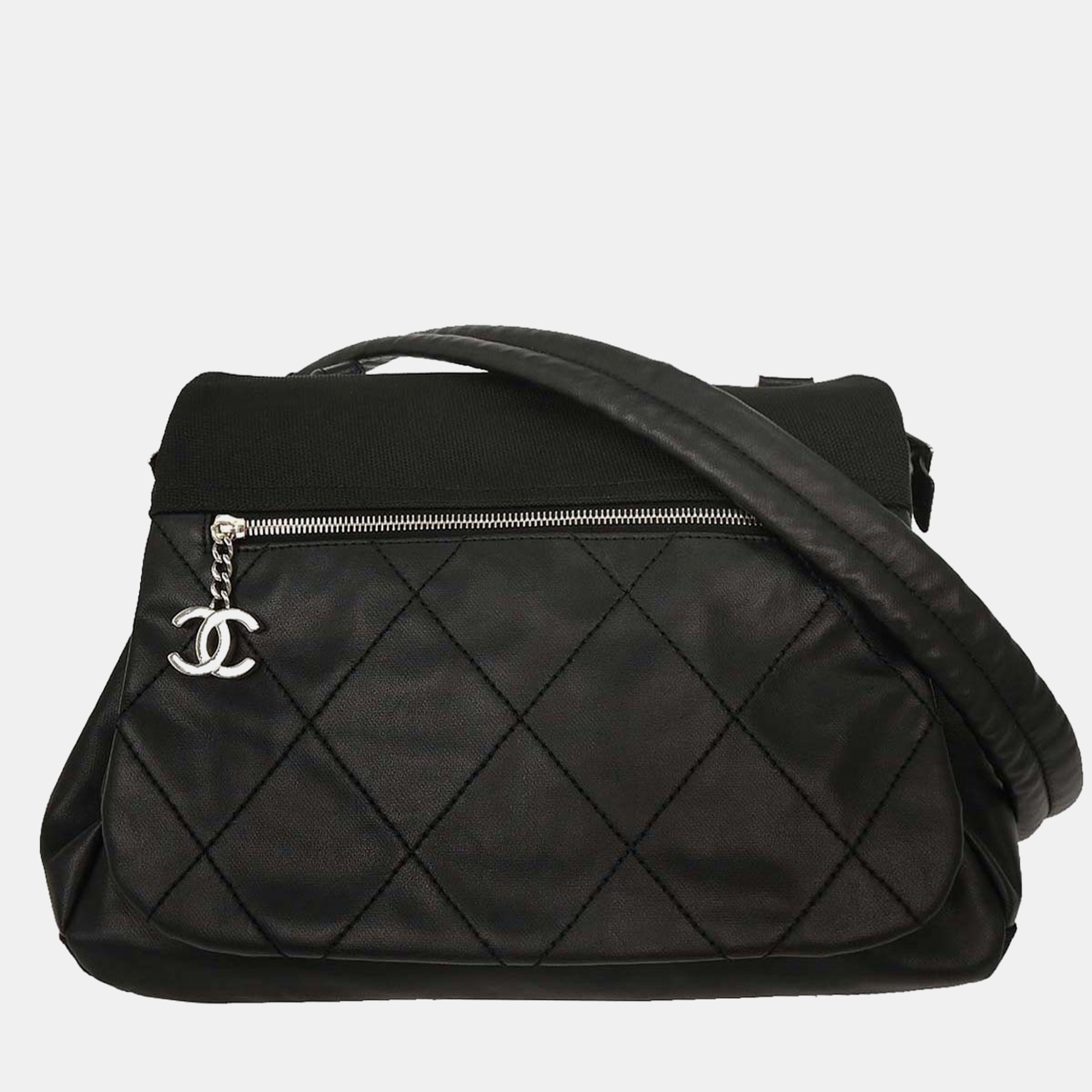 

Chanel Black Calfskin Canvas Shoulder Bag