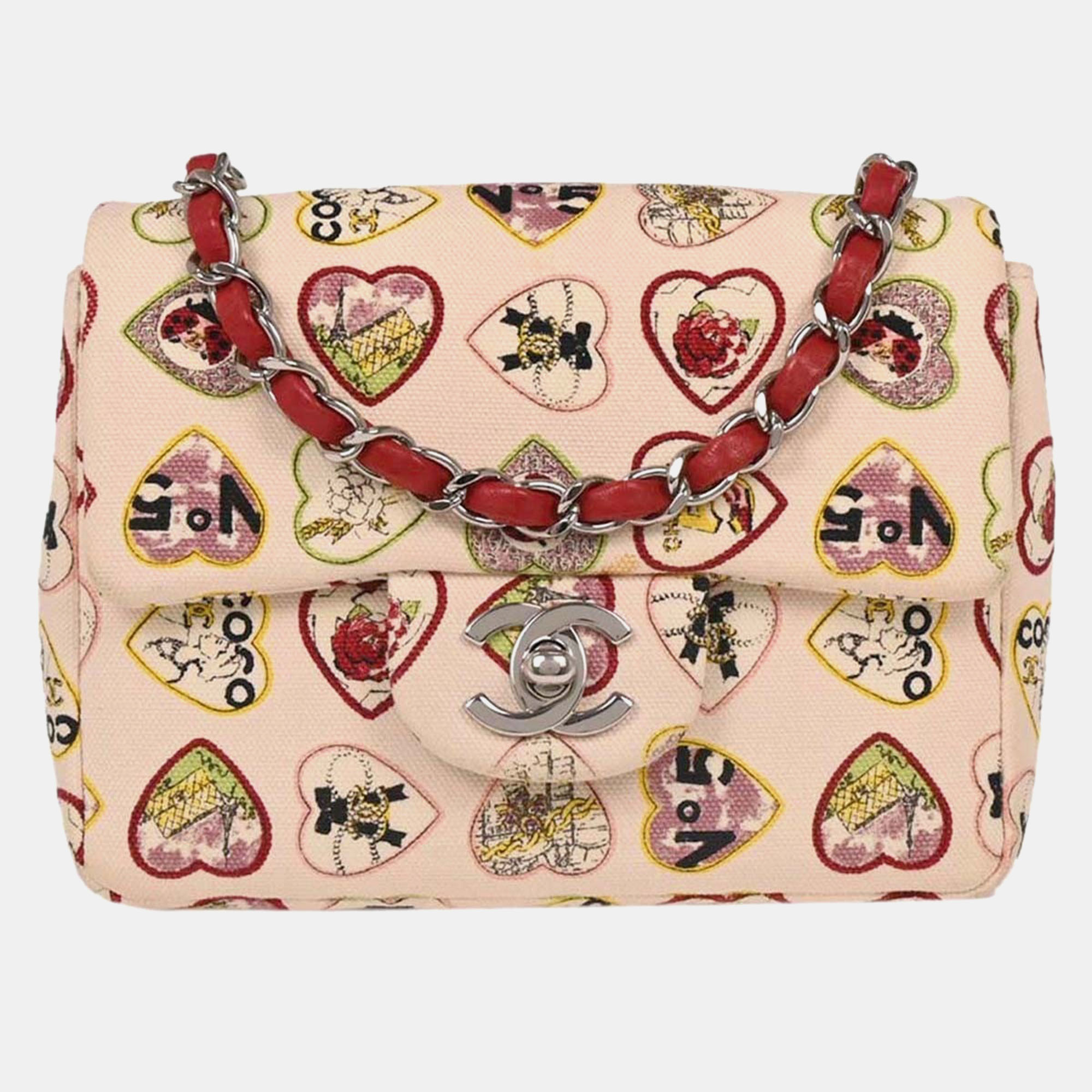 

Chanel Pink Canvas Valentine Mini Classic Square Flap Shoulder Bag