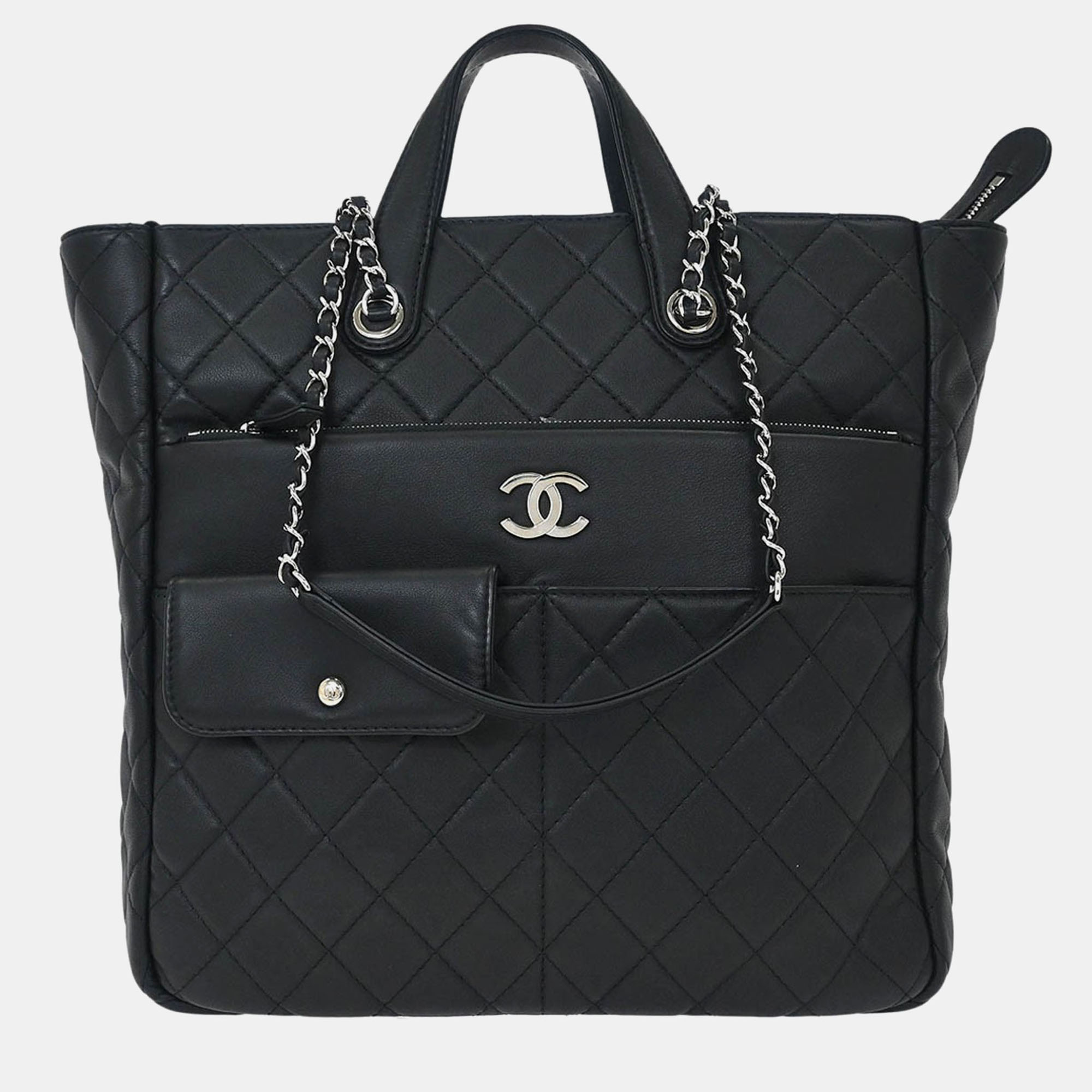 Pre-owned Chanel Black Lambskin Ultra Pocket Shopping Tote 2way Handbag