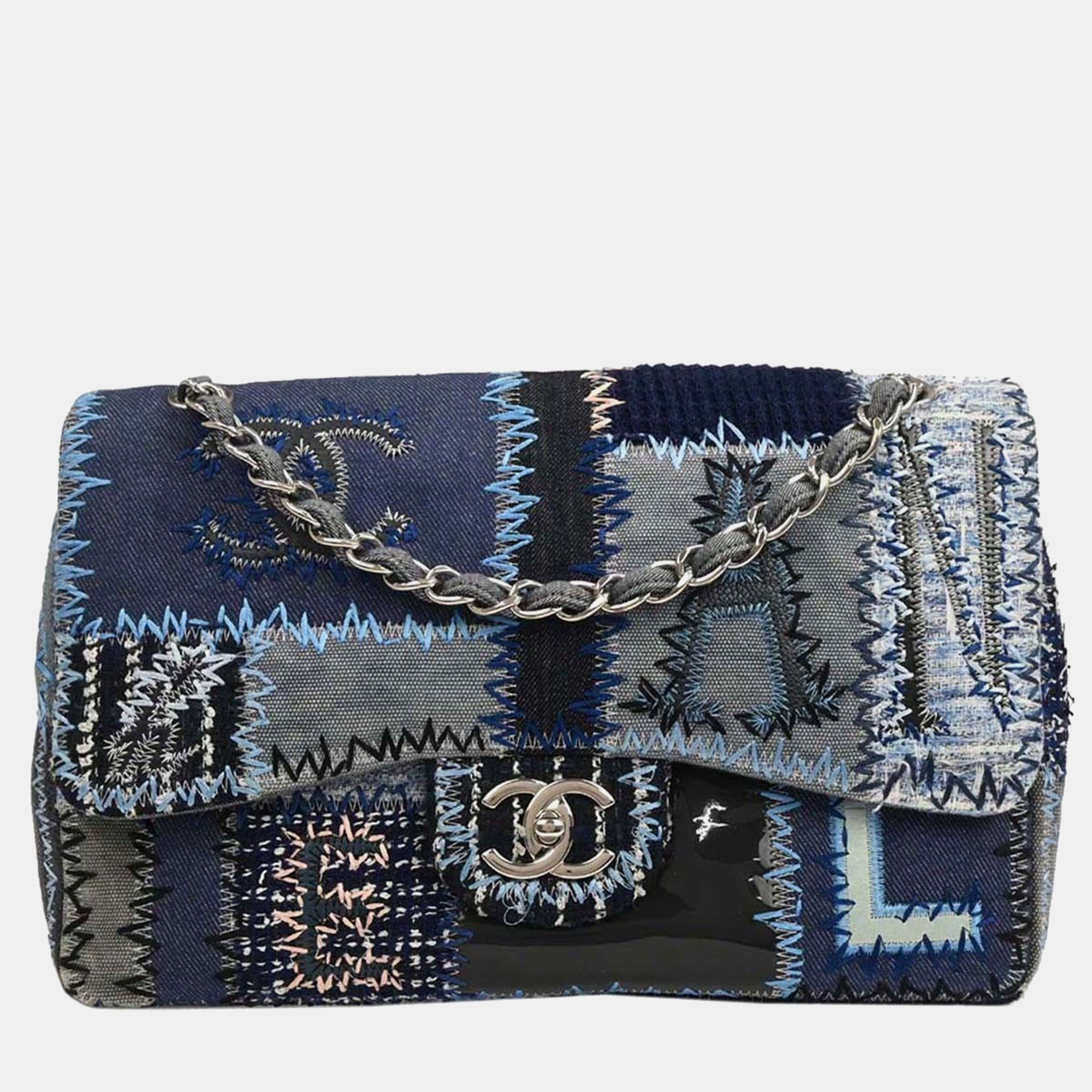 

Chanel Blue Tweed Tweed Single Flap Patchwork Shoulder Bag
