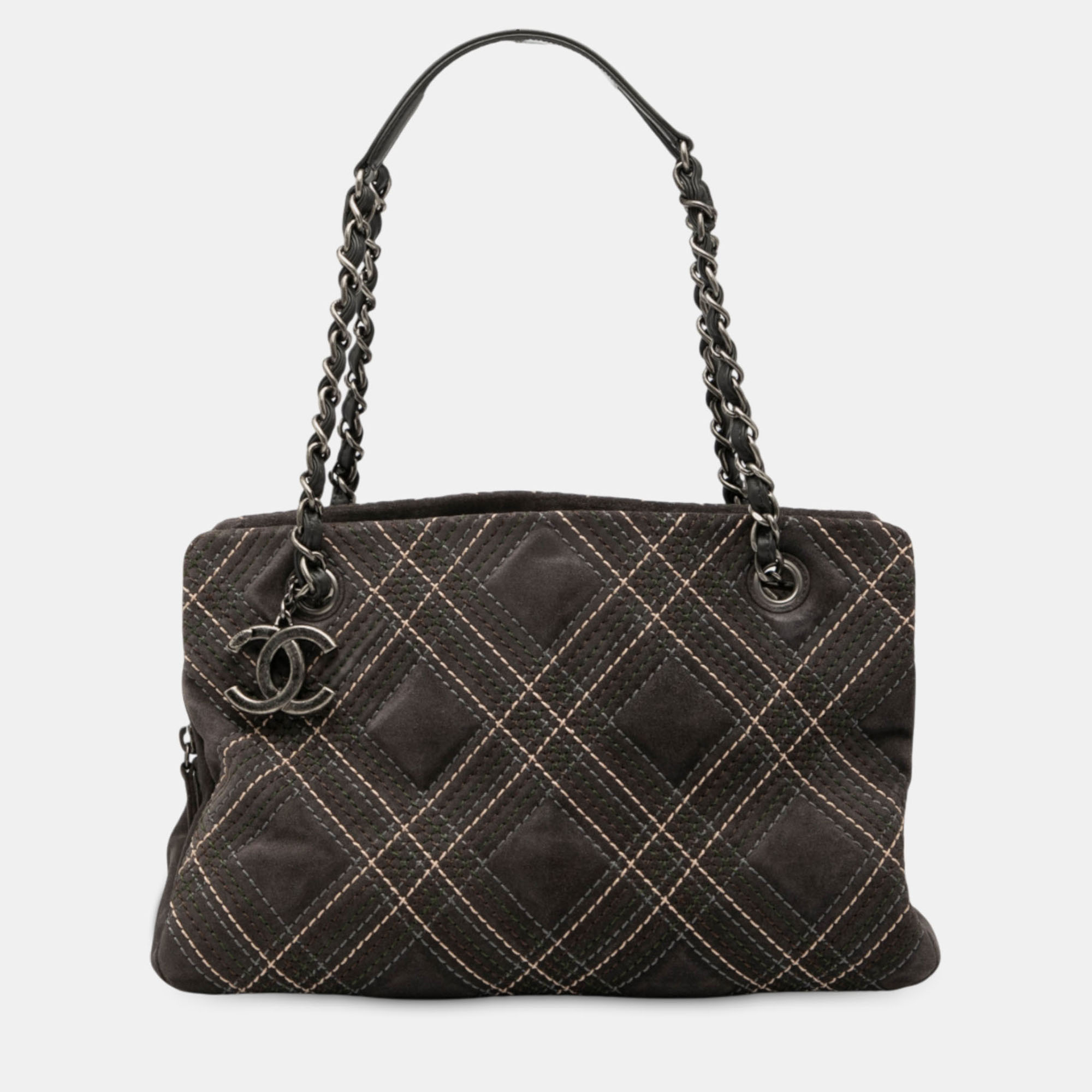 Pre-owned Chanel Grey Paris Edinburgh Wild Stitch Suede Saltire Shoulder Bag In Gray