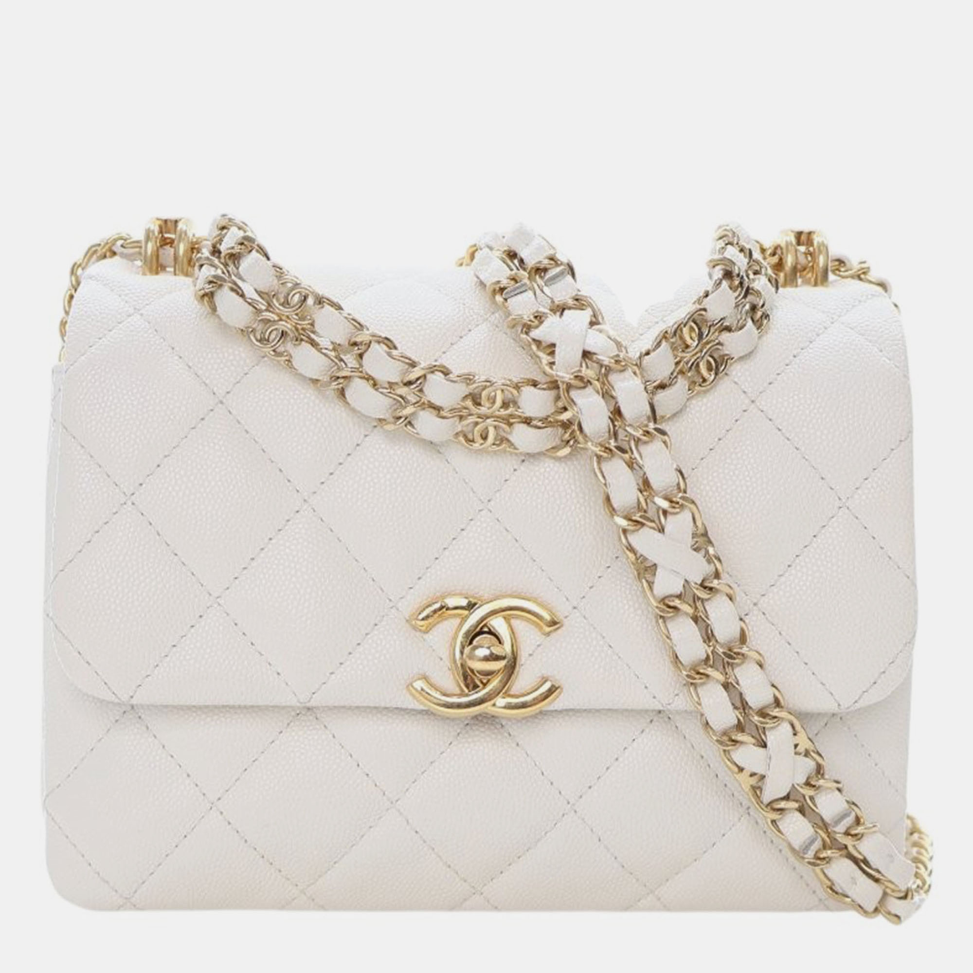 

Chanel White Mini Quilted Caviar Coco First Flap