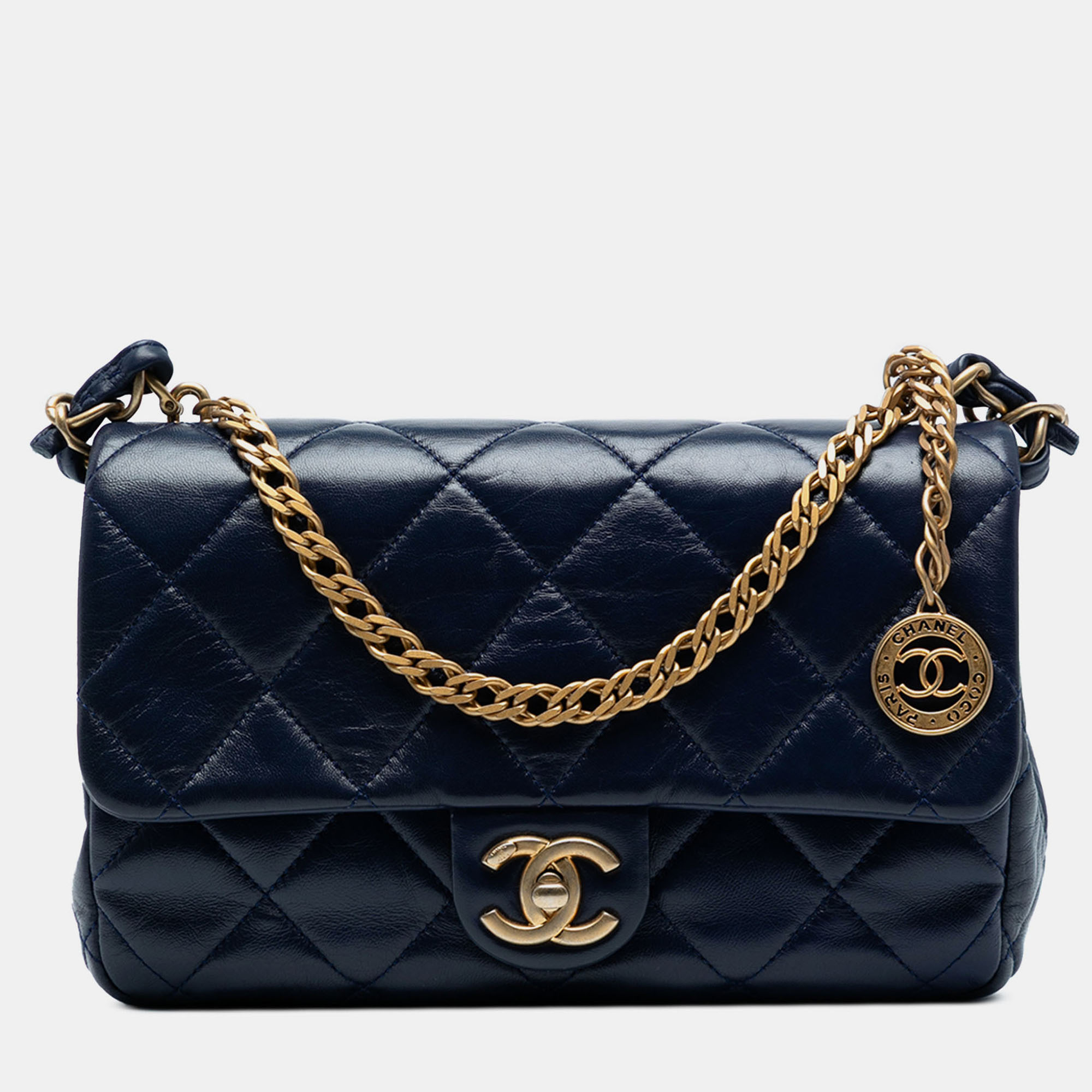 

Chanel Navy Blue CC Quilted Lambskin Coin Chain Flap