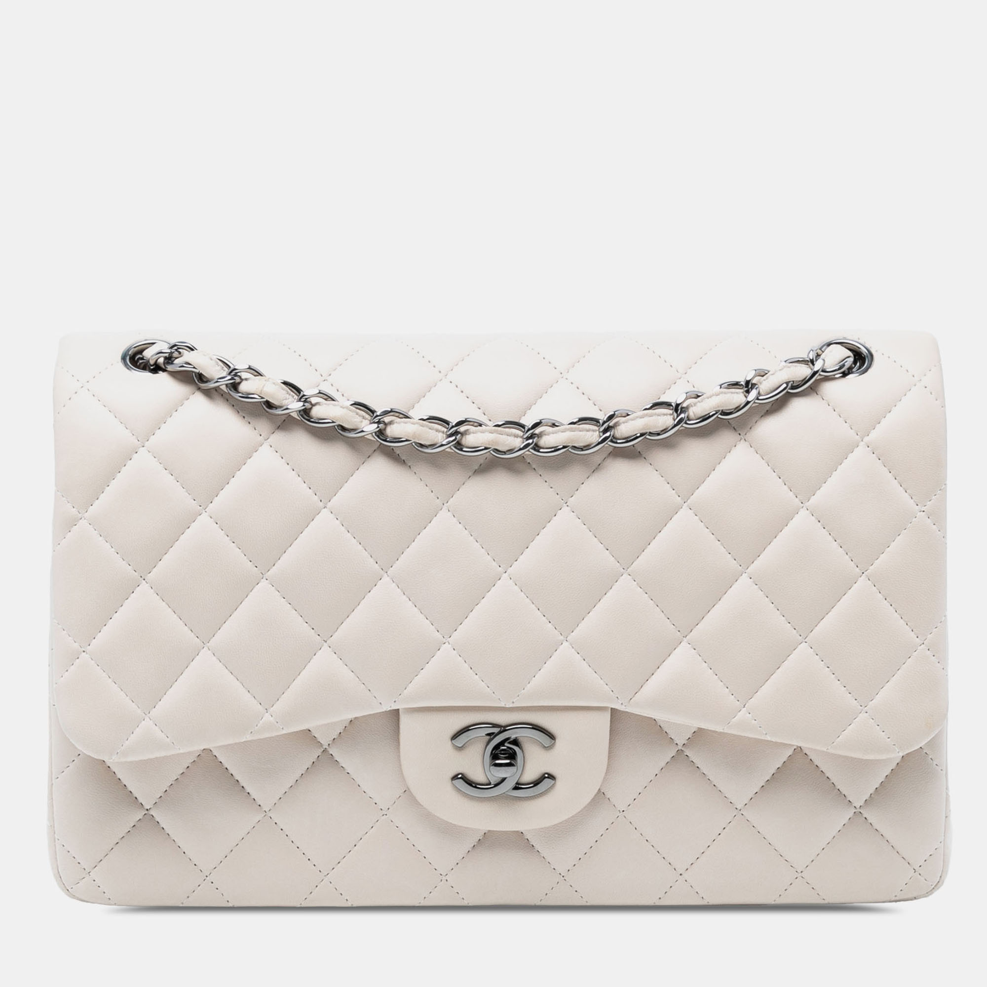 Pre-owned Chanel White Jumbo Classic Lambskin Double Flap