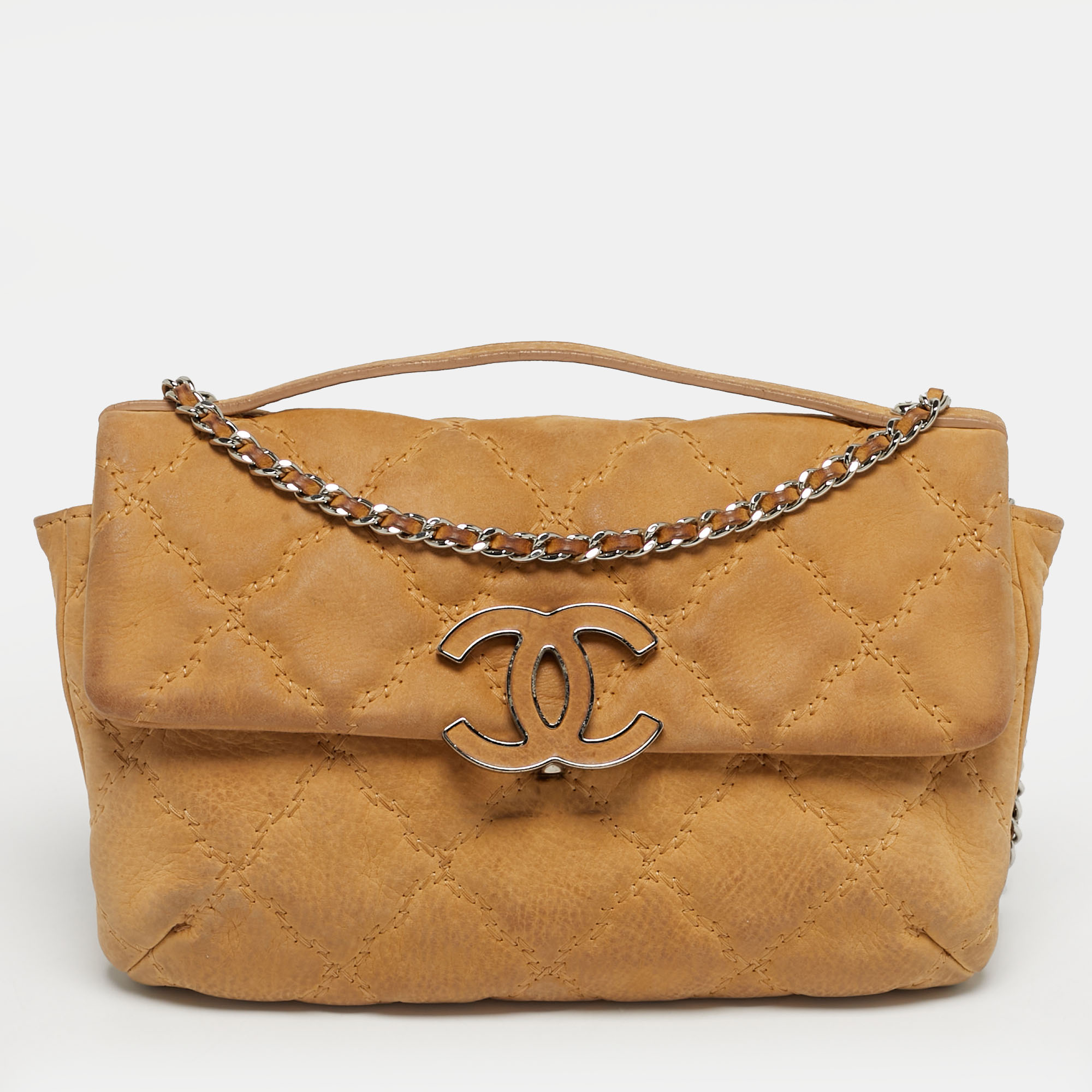 

Chanel Cream Double Stitched Quilted Nubuck Leather Hampton Bag