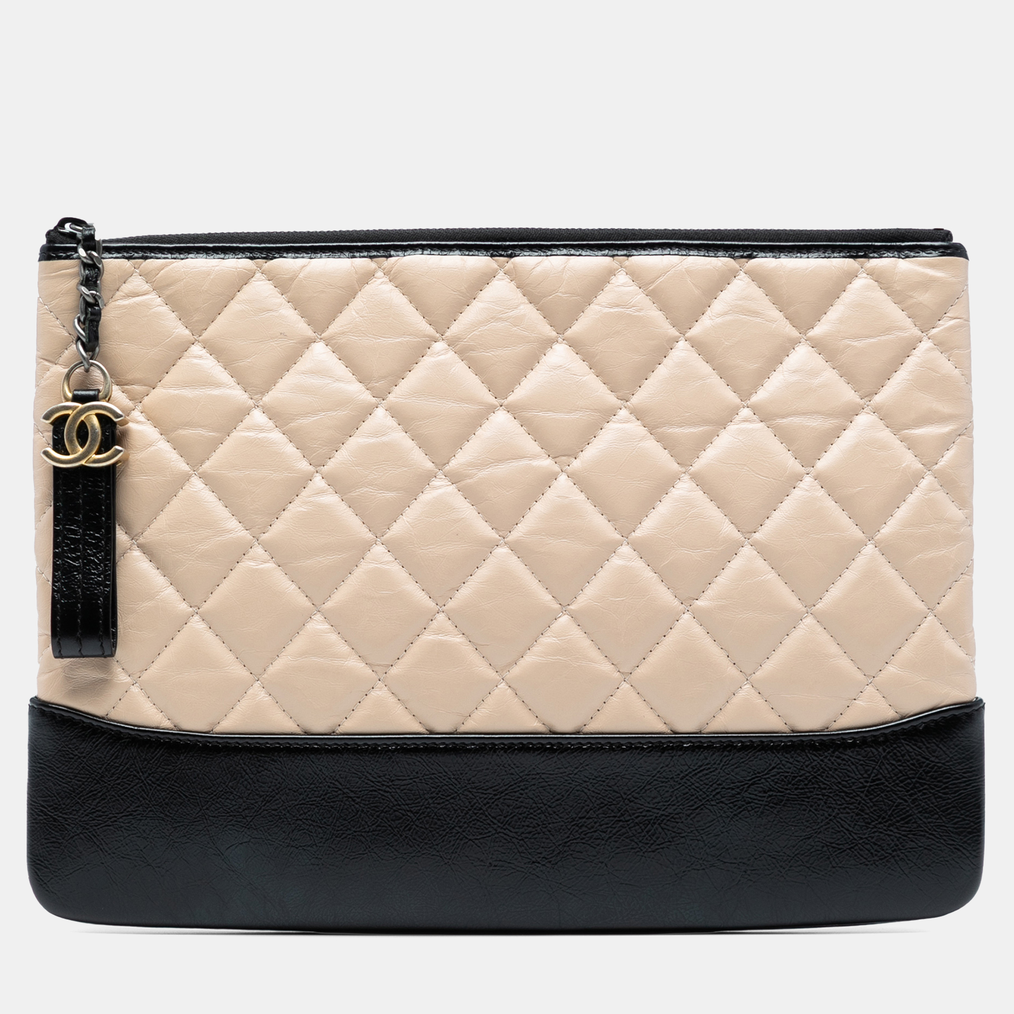 

Chanel Beige Black Medium Aged Calfskin Gabrielle O Case Clutch