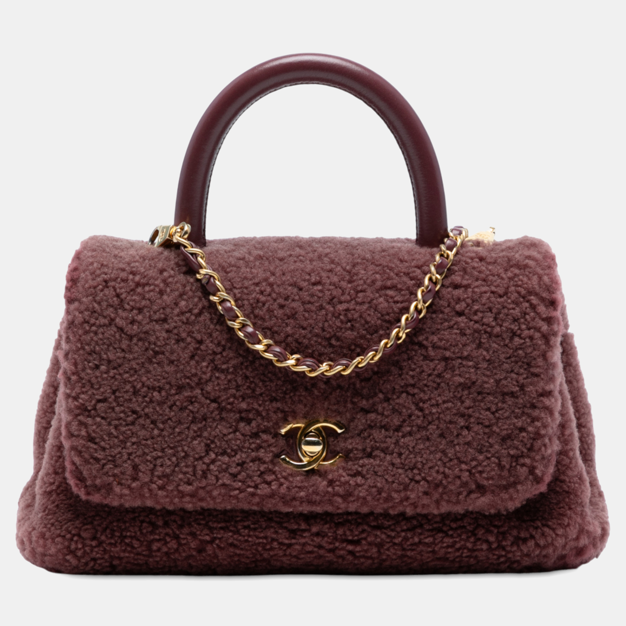 

Chanel Red Small Shearling Coco Top Handle Bag