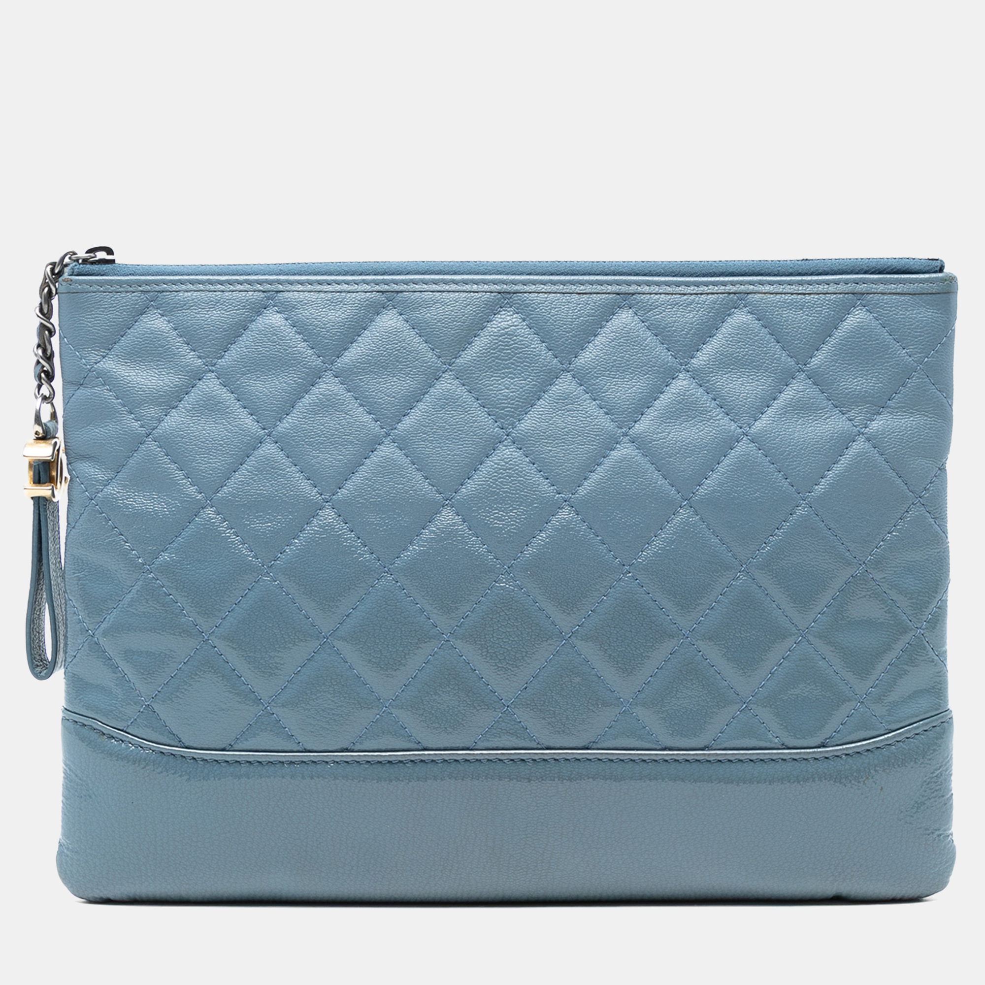 Pre-owned Chanel Blue Medium Aged Calfskin Gabrielle O Case Clutch