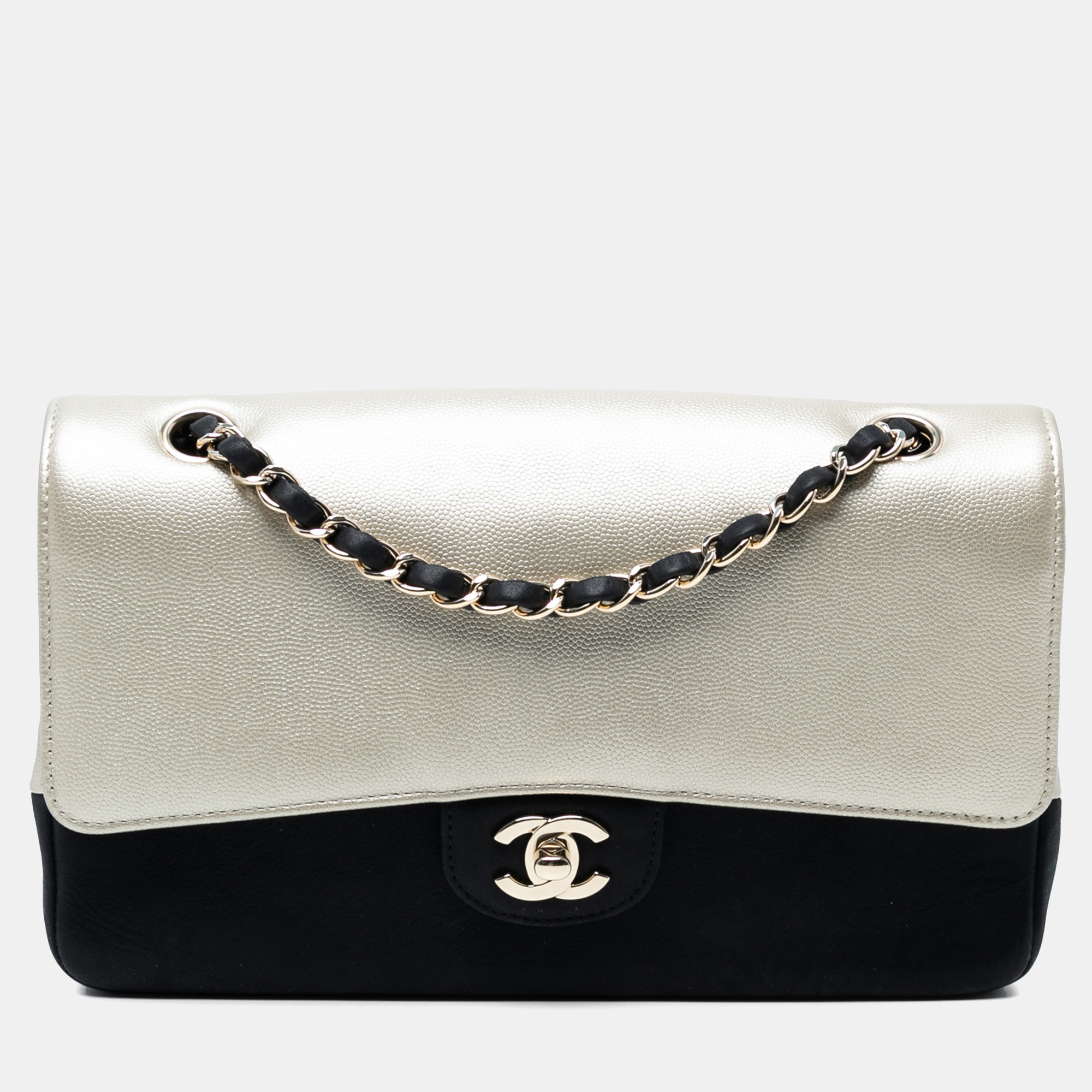 

Chanel Black/Silver Medium Classic Bicolor Caviar Double Flap