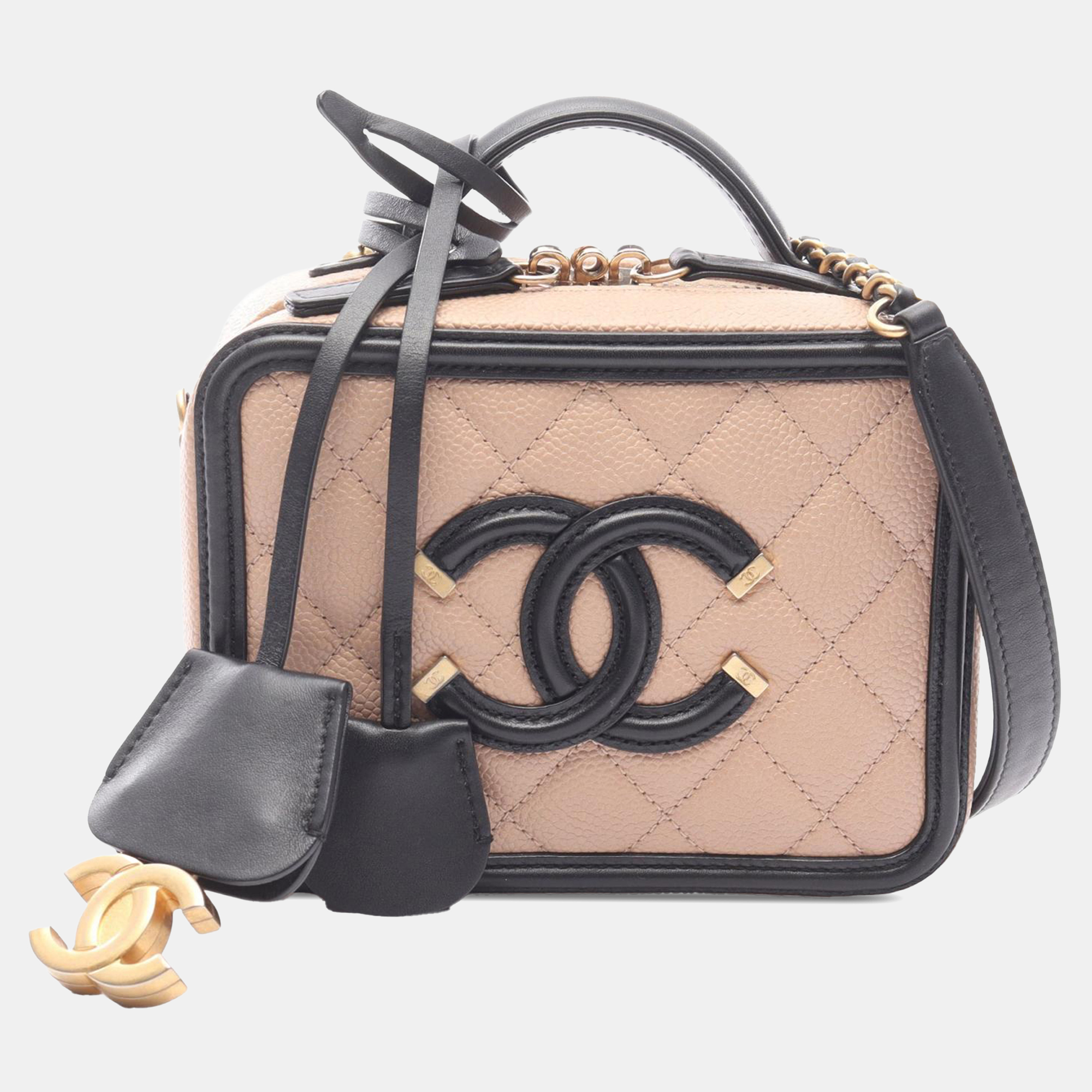 

Chanel Black Brown Small Caviar CC Filigree Vanity Case
