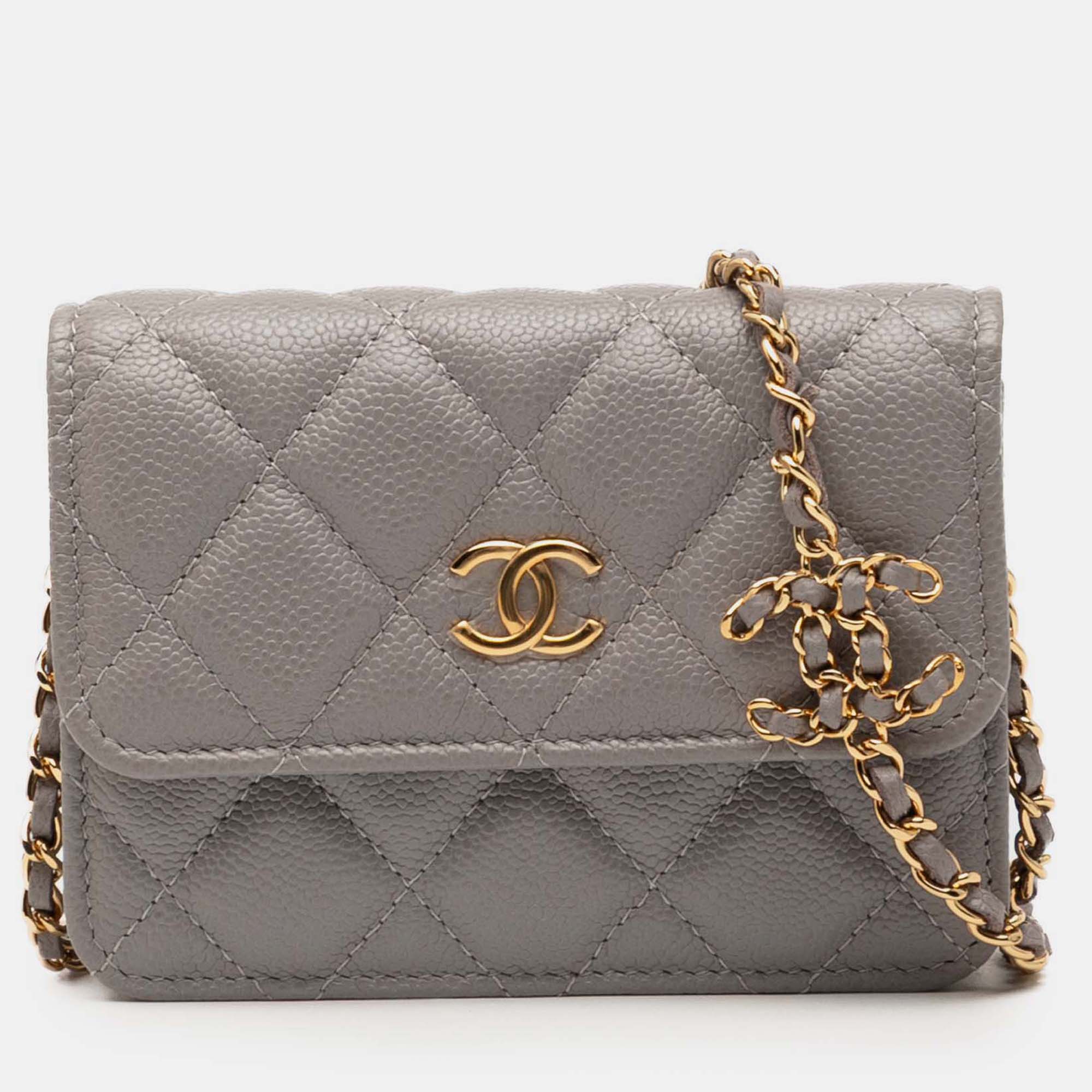 

Chanel Grey CC Quilted Caviar Miss Coco Clutch With Chain