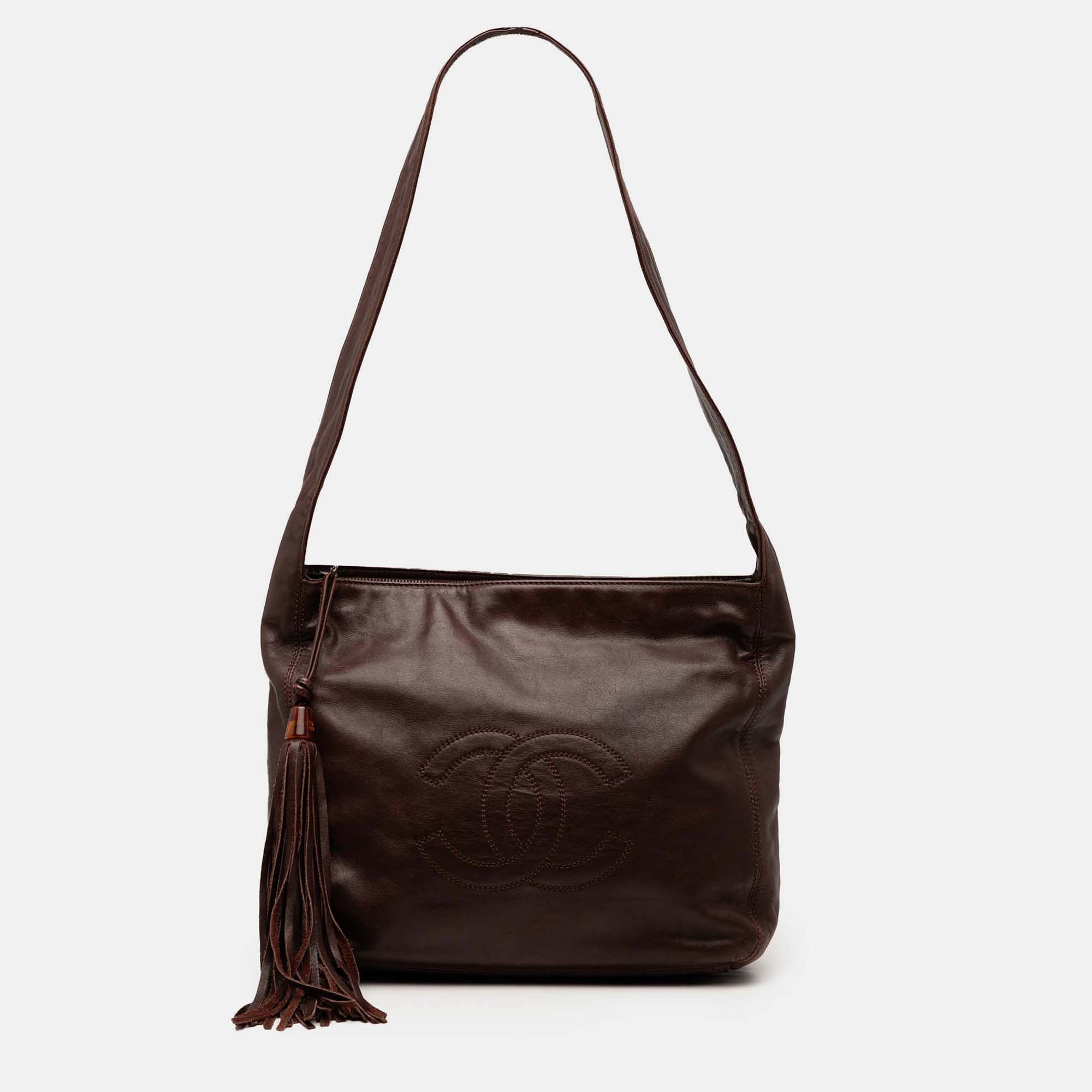 

Chanel Brown CC Lambskin Tassel Shoulder Bag