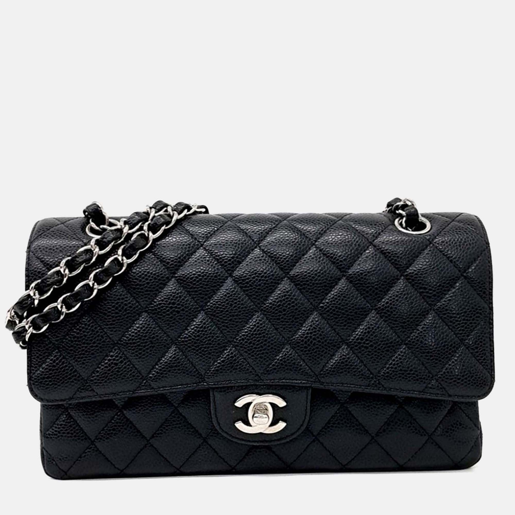 

Chanel Black Leather Caviar Classic Medium
